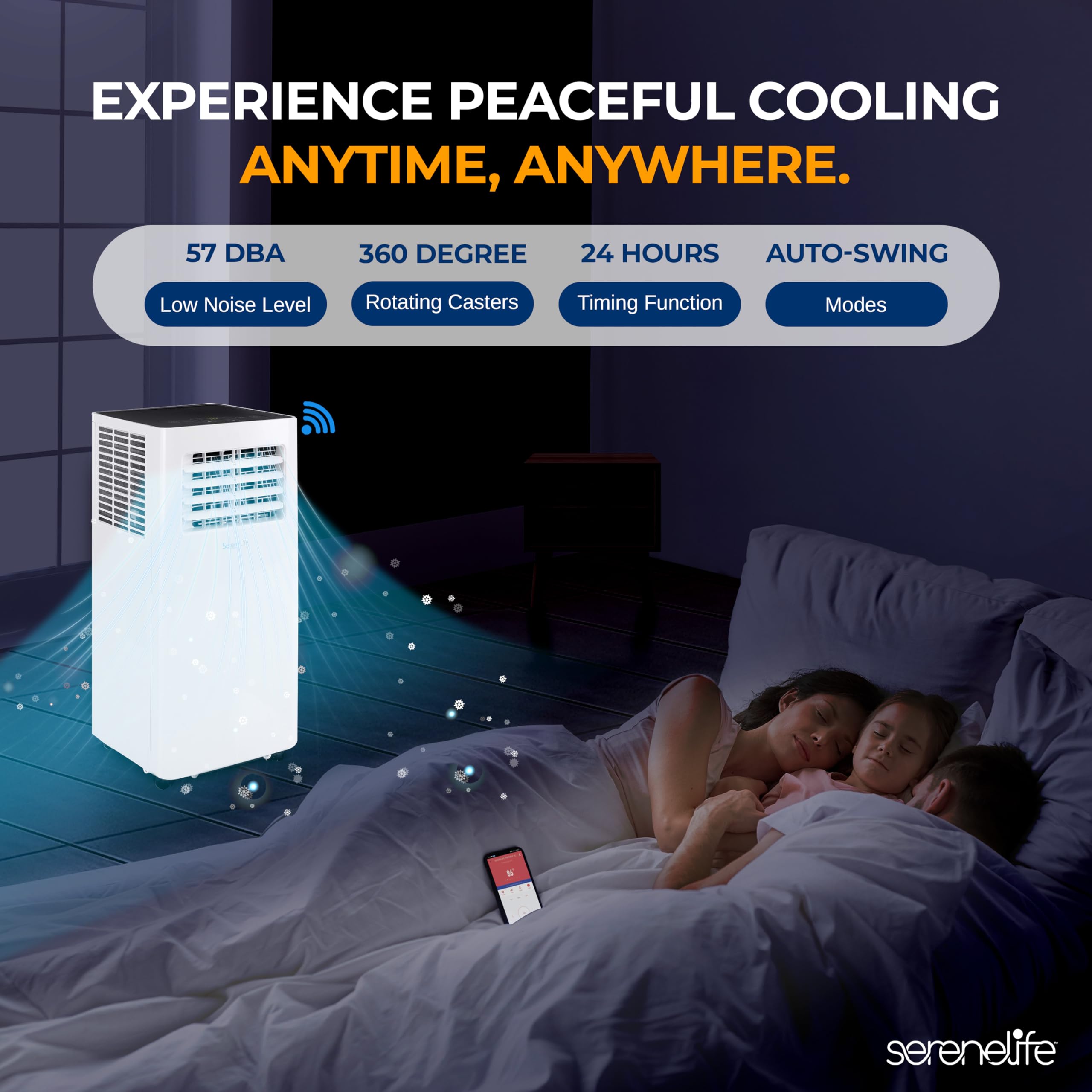 SereneLife 10,000 BTU Portable Air Conditioner with Dehumidifier - WiFi & Remote Control for Rooms Up to 450 Sq Ft - Window Mount Kit Included - Perfect for Bedroom, Office & Small Spaces Cooling