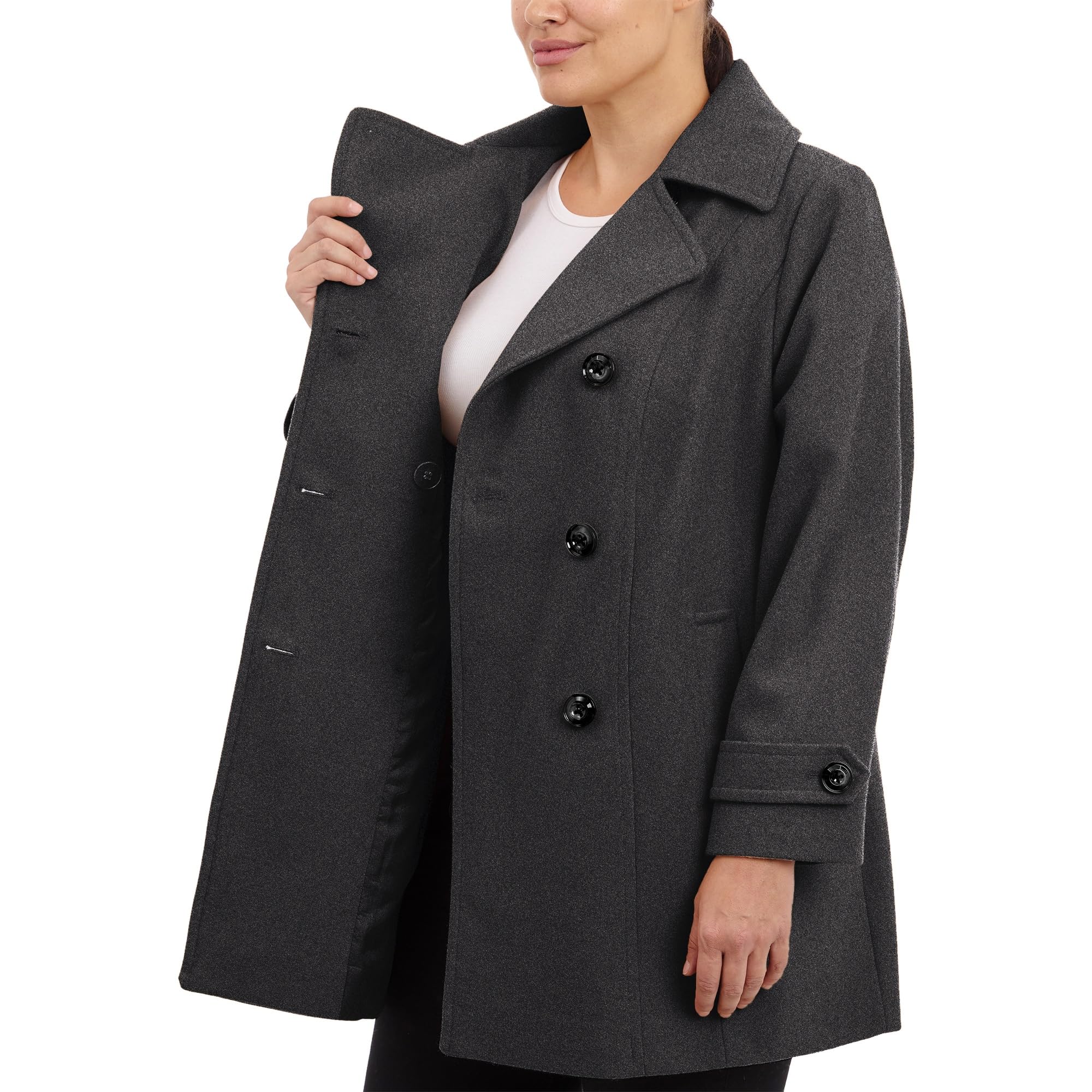 Anne Klein Women's Classic Double Breasted Wool Coat - Plus Size Winter Trench Coat for Office, Travel & Formal Occasions