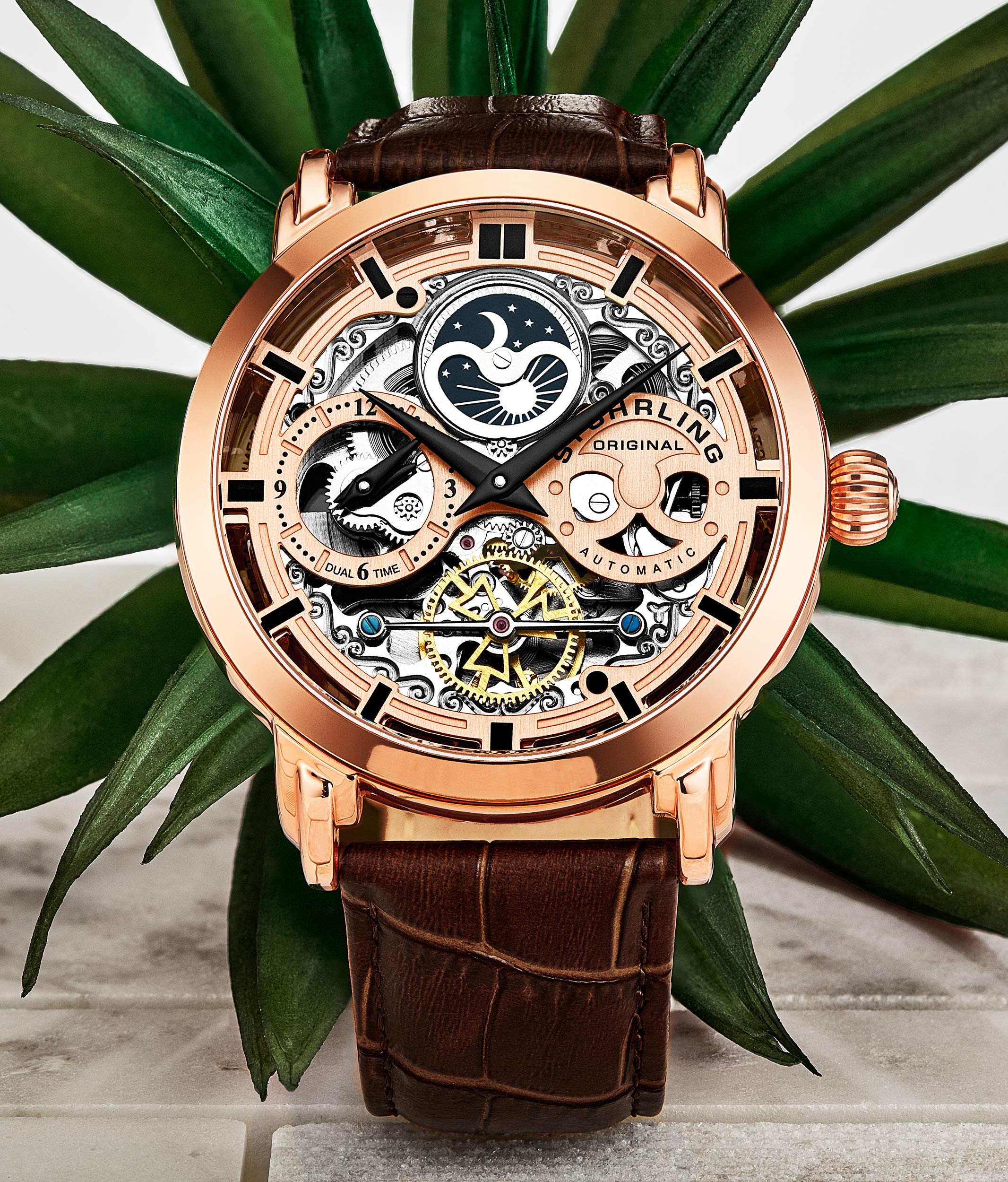 Stuhrling Original Legacy Men's Automatic Watch - 46mm Stainless Steel Case, Genuine Leather Strap, Black Dial - Perfect for Business, Casual & Formal Occasions