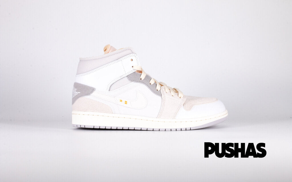 Air Jordan 1 Mid SE Craft 'Inside Out' Sneakers - White Grey Basketball Shoes for Men (2022 Release) | Comfortable Streetwear & Casual Wear
