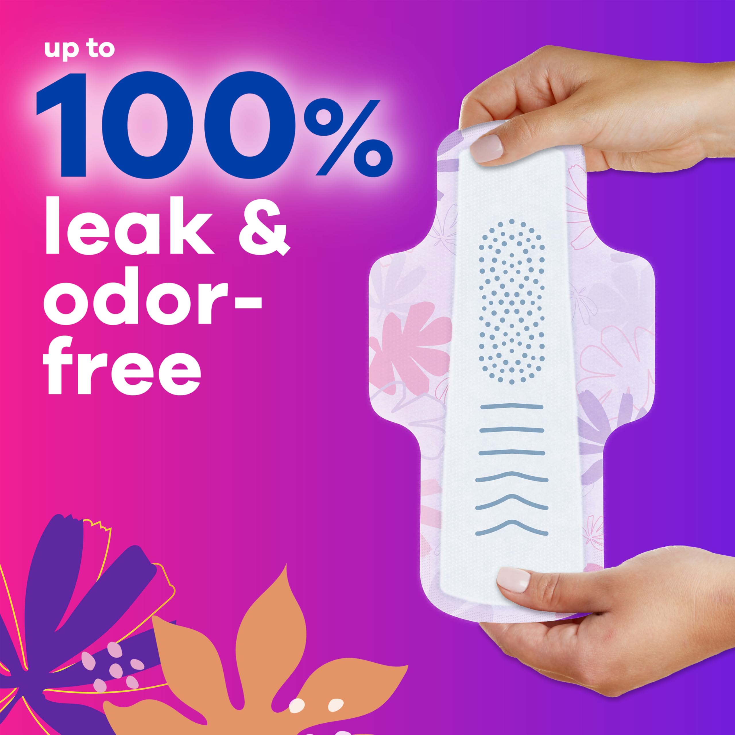 Always Radiant Feminine Pads for Women - Flexfoam with Wings, Size 1 Regular Absorbency, Lightly Scented, Leakproof Protection (42 Count) - Perfect for Daily Use, Workouts & Overnight Protection