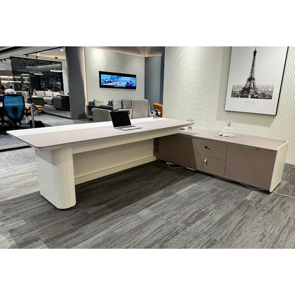 LUSH Executive Desk Left Return 240cm White & Taupe - Modern Office Desk for Home & Business Workspace