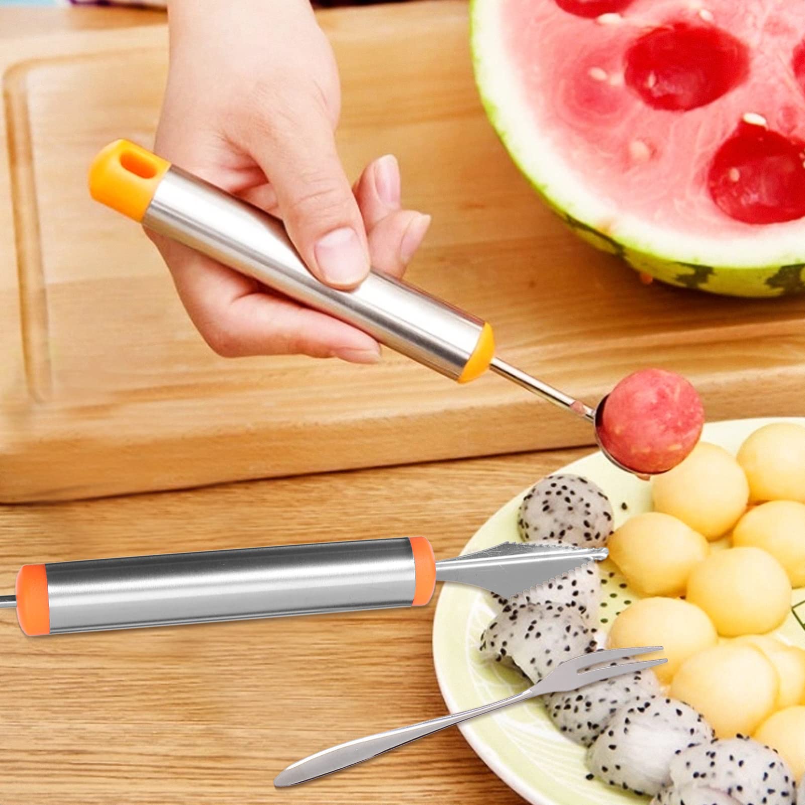 6pcs Stainless Steel Ice Cream & Melon Baller Set - Food Carving Tools for Fruit, Desserts & Ice Cream Scooping - Perfect for Parties, Catering & Home Kitchen Use