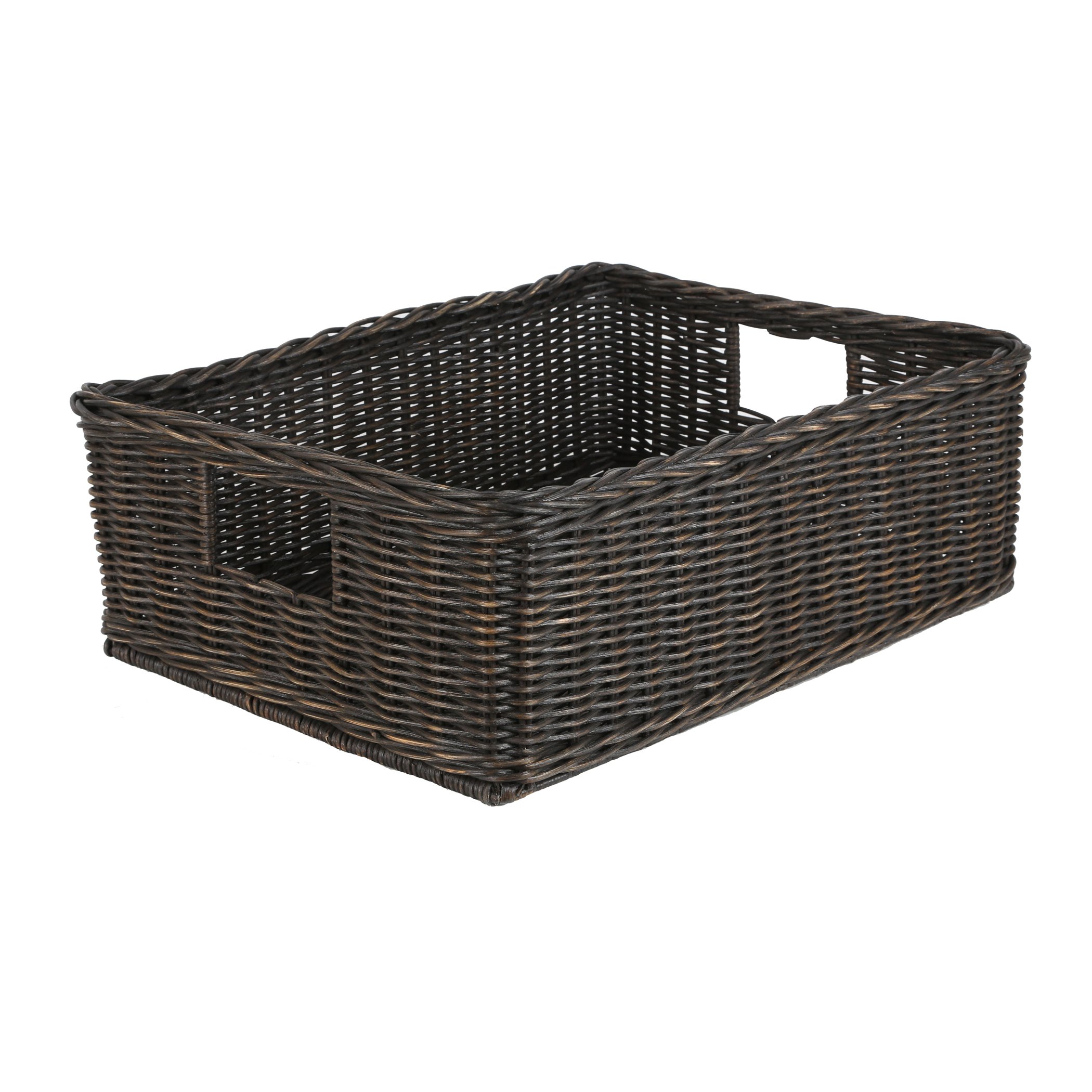 Large Wicker Storage Basket 22x16.5x7 Inches - Under Bed Organizer, Antique Walnut Brown - Perfect for Bedroom Closet, Laundry, Toys & Blanket Storage