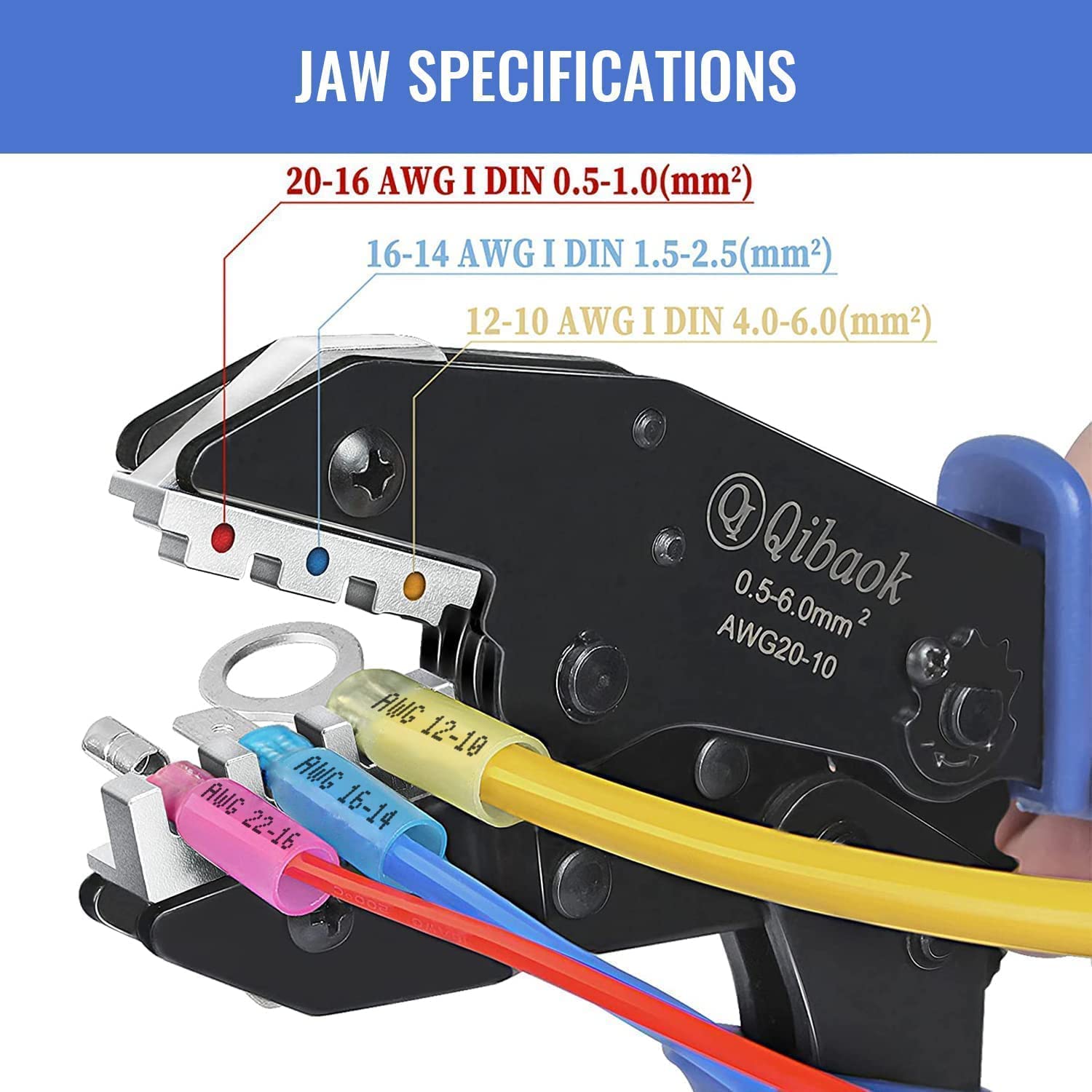 Qibaok Ratcheting Wire Crimper Tool for Heat Shrink Connectors - 250pcs Heat Shrink Wire Connectors Included (AWG 20-10) - Perfect for Electrical Wiring, Automotive Repairs & DIY Projects