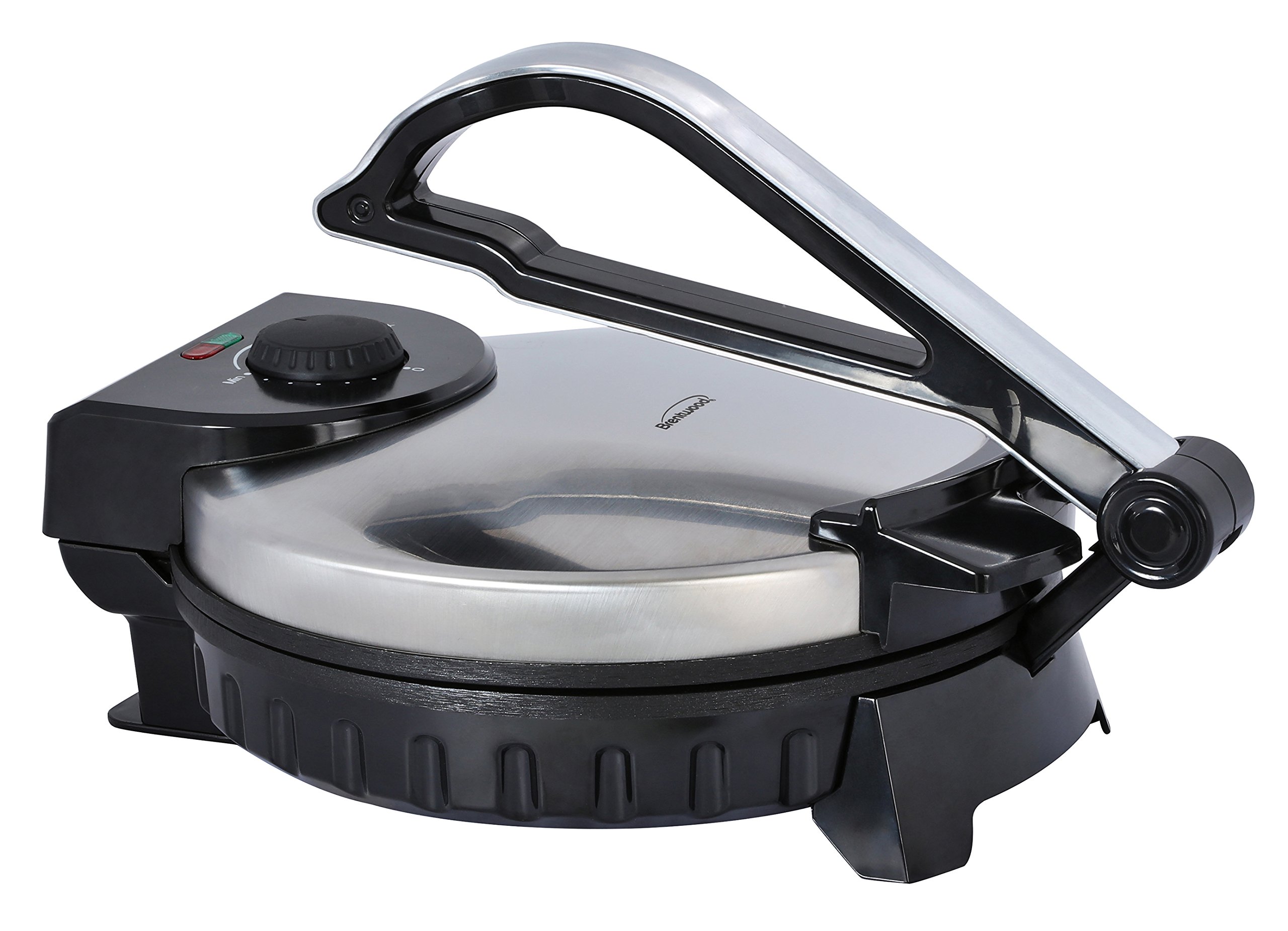Brentwood 10-inch Electric Tortilla Maker - Non-Stick Surface, Brushed Stainless Steel & Black Design - Perfect for Homemade Tortillas, Quesadillas, Flatbreads & More