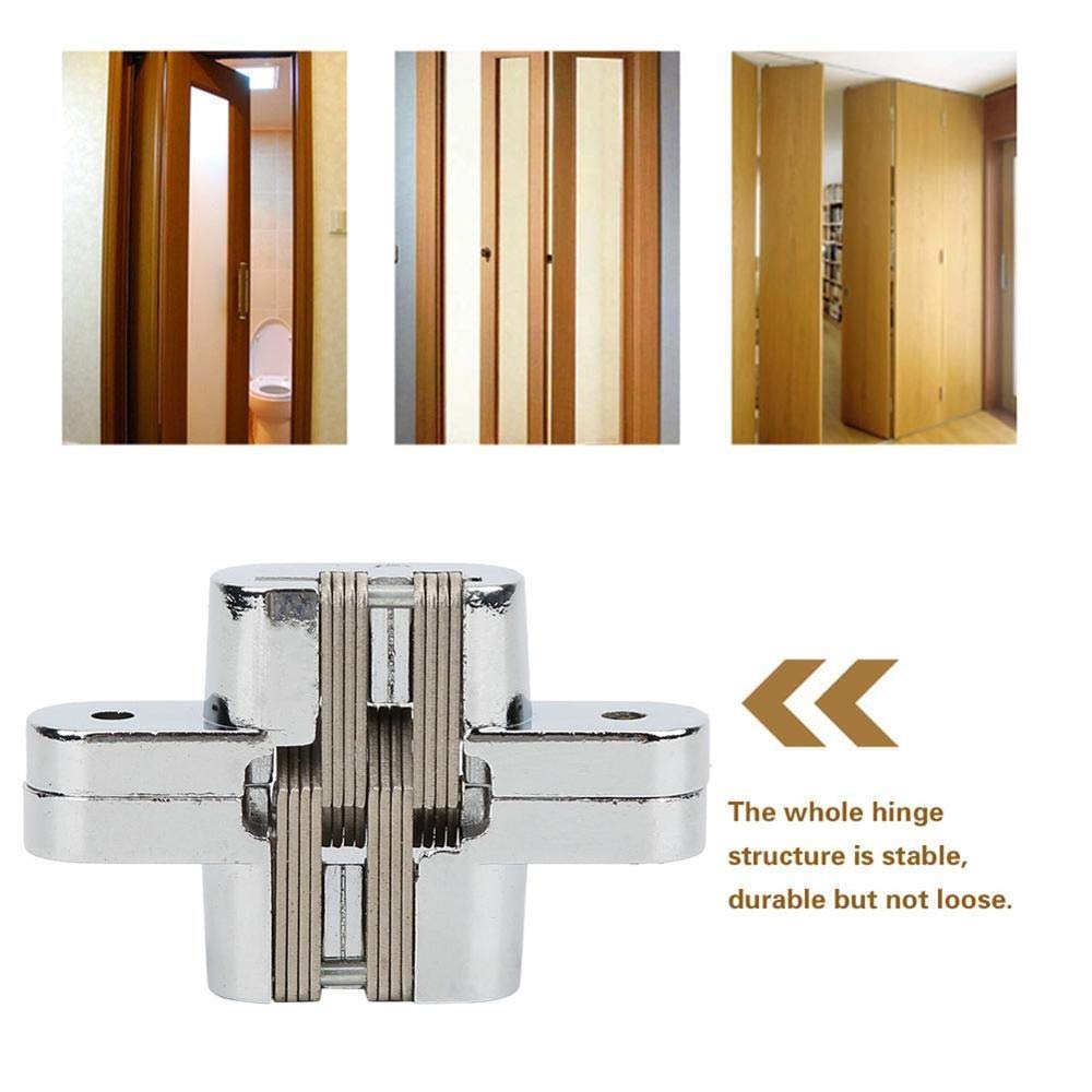 DUO ER Zinc Alloy Invisible Concealed Cross Door Hinges - Heavy Duty Hidden Cabinet Hinges for Wardrobe, Cupboard, Closet & Furniture Hardware (4 Pack) - Perfect for Seamless Modern Home & Office Storage Solutions