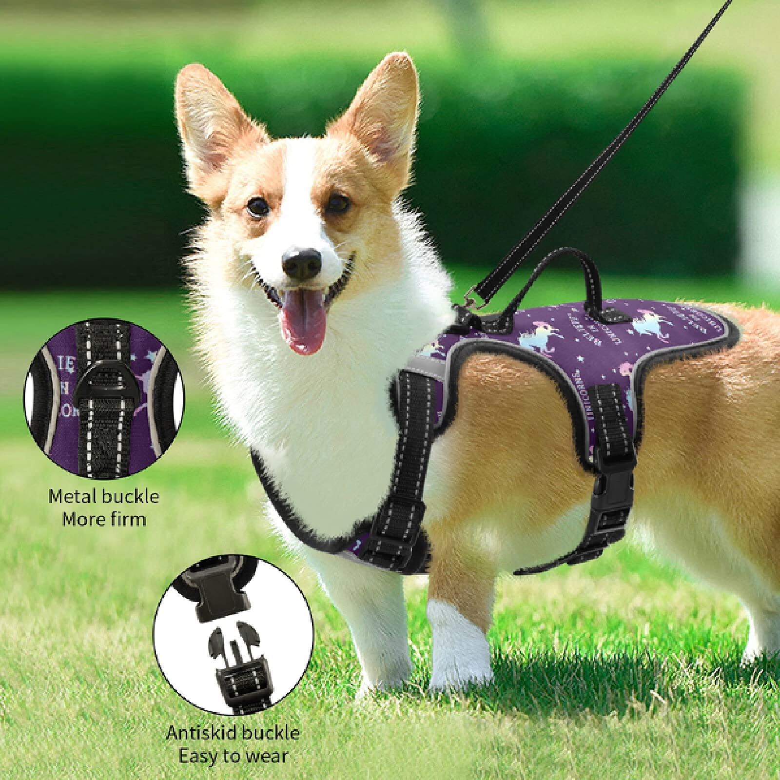 Unicorn Dog Harness No Pull Reflective Pet Vest - Breathable Small & Medium Dog Harness with Nylon Handle for Walking, Running & Outdoor Adventures