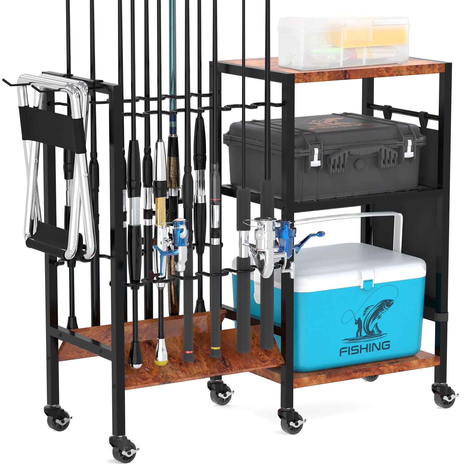 Fishing Rod Holders for Garage - Heavy Duty Wall Mount Storage Rack Holds Up to 12 Fishing Poles | Organizer for Fishing Gear & Equipment | Perfect for Anglers, Boat Owners & Fishing Enthusiasts