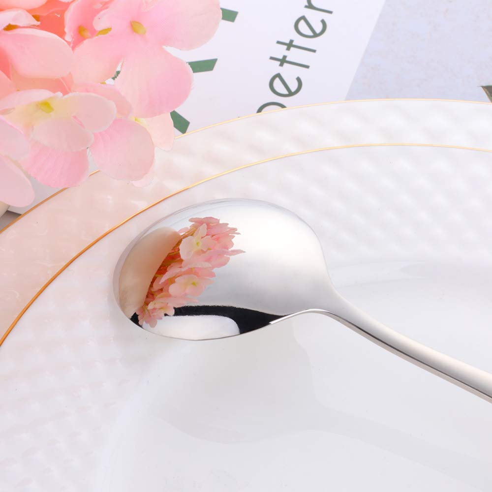 Premium 18/10 Stainless Steel Bouillon Round Soup Spoons - Set of 12, Mirror Polished Silverware for Fine Dining, Restaurants & Home Entertaining - Durable & Dishwasher Safe
