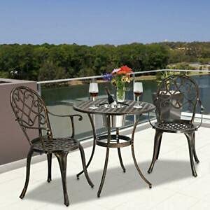 3-Piece Patio Bistro Set - Outdoor Garden Iron Table & Chairs with Ice Bucket - Perfect for Backyard, Balcony, and Poolside Relaxation
