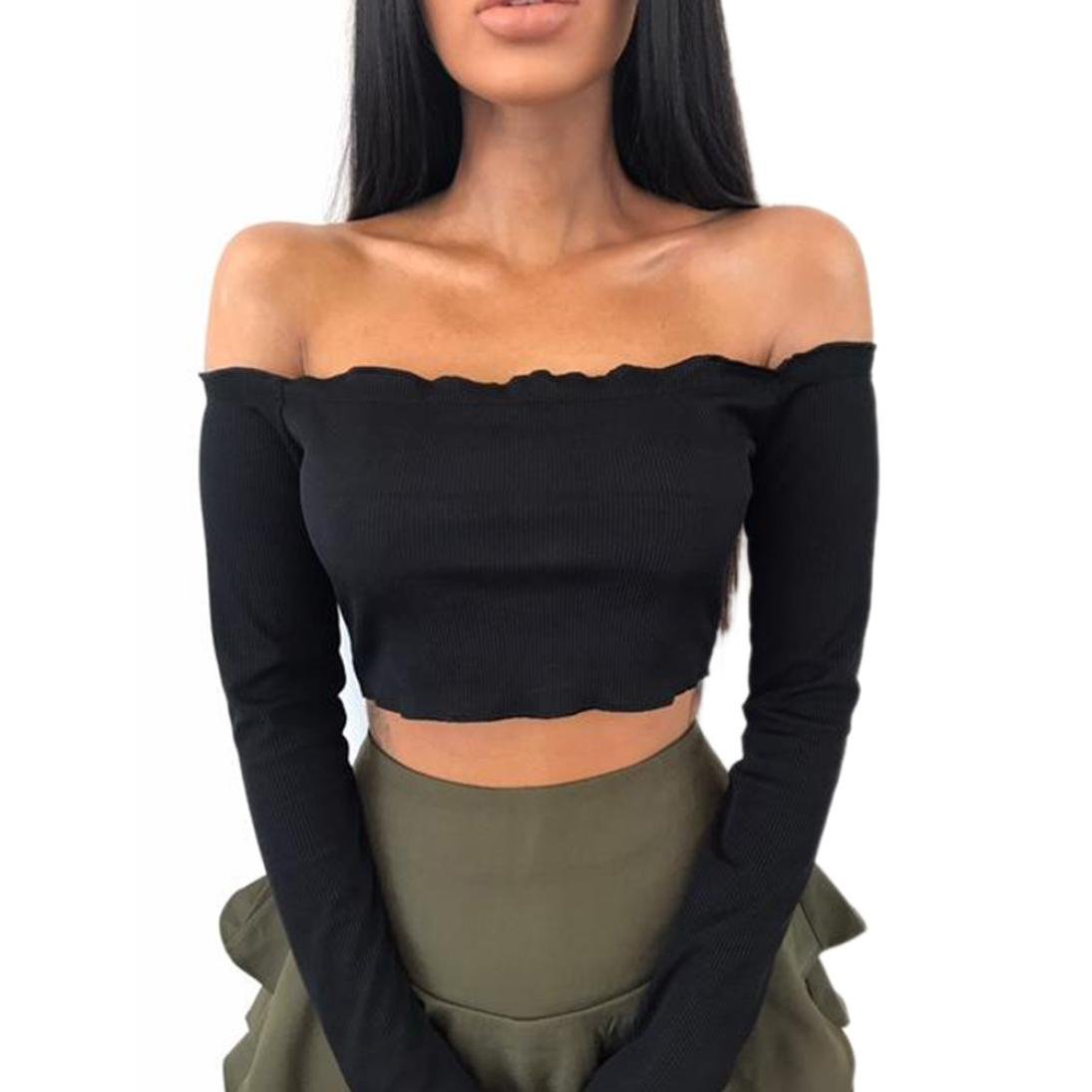 Amanod 2018 Women's Off Shoulder Crop Top - Frill Bralette, Boob Tube Jumper Blouse for Summer, Beach, Party & Casual Wear