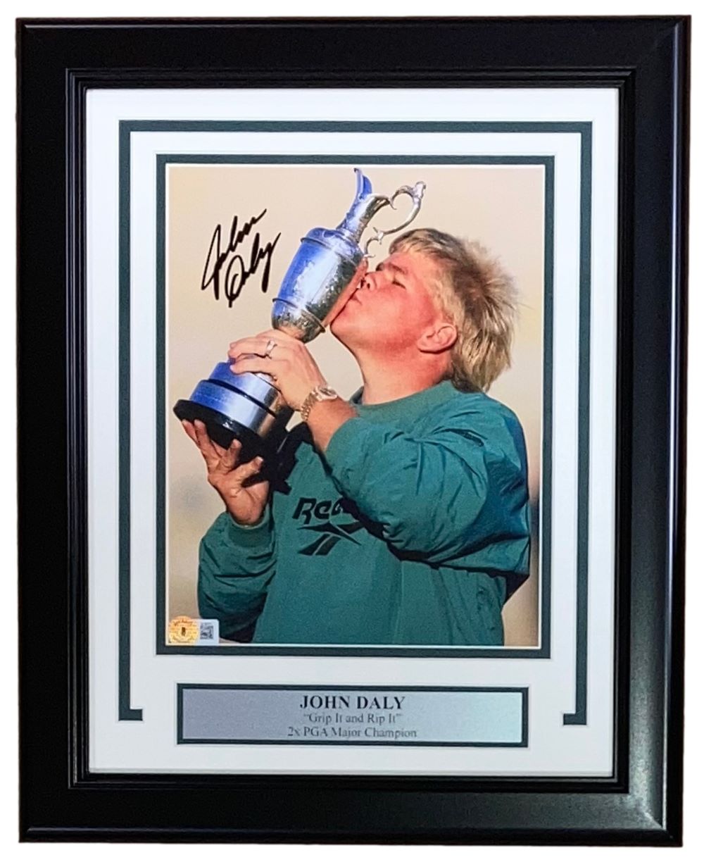 John Daly Autographed Framed 8x10 Photo - 1995 British Open PGA Championship Winner - Golf Memorabilia & Collectibles for Sports Fans, Man Cave Decor, Office Display