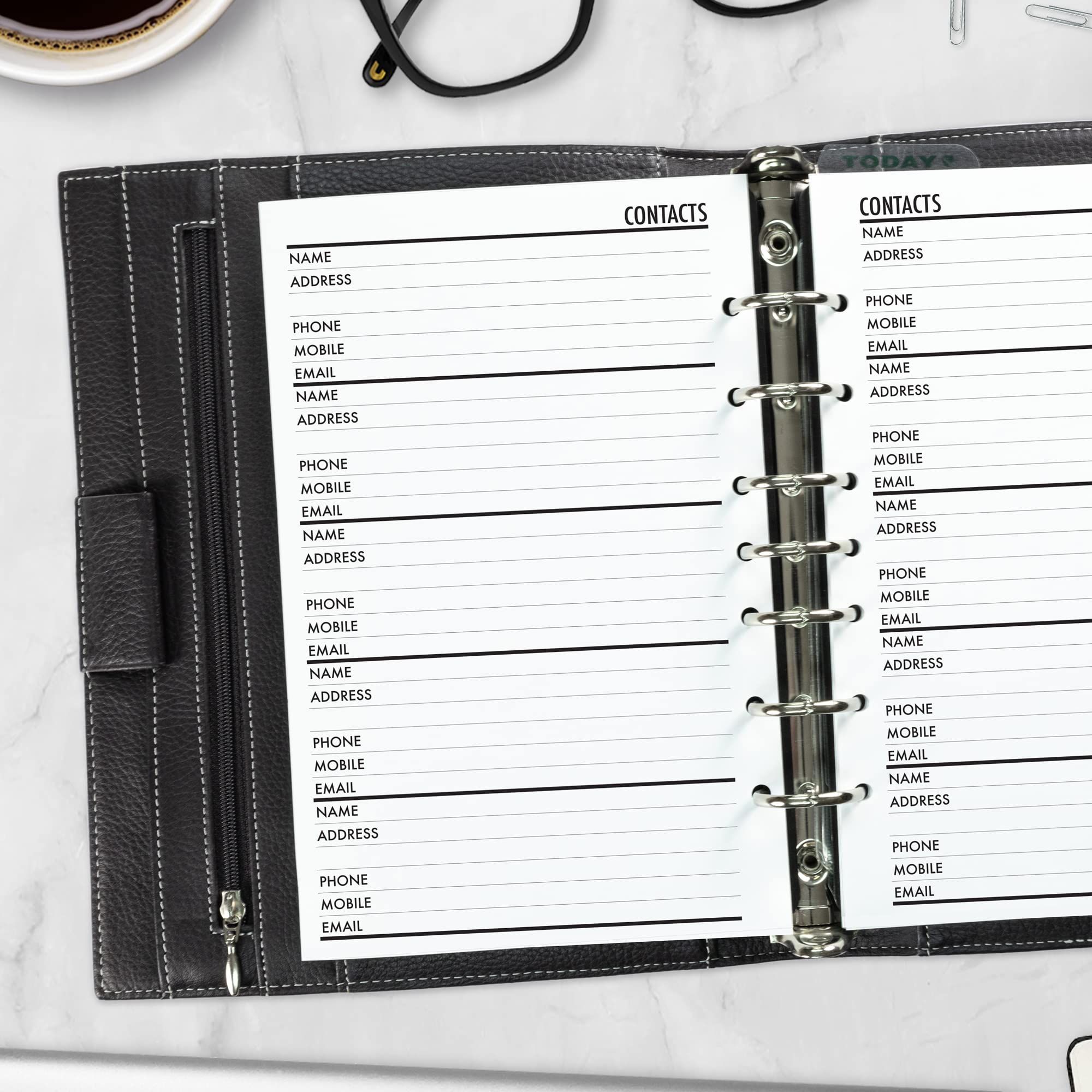 Half Size Contacts Address Book Planner Refill - 5.5 x 8.5 Inches, Compatible with 7-Ring & 3-Ring Binders (Day Timer, Franklin Covey, Avery Mini) - Perfect for Office Organization, Personal Planning & Contact Management