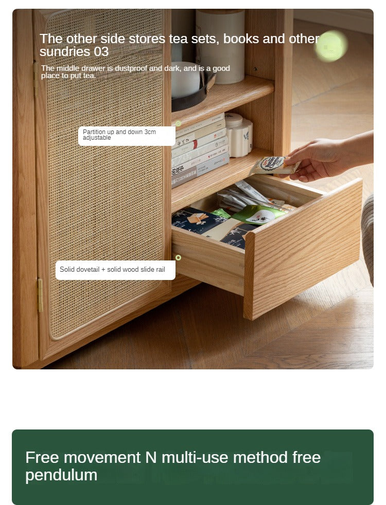 Solid Oak and Ash Wood Tea Maker Mobile Side Cabinet - Portable Side Table for Living Room, Bedroom, or Office