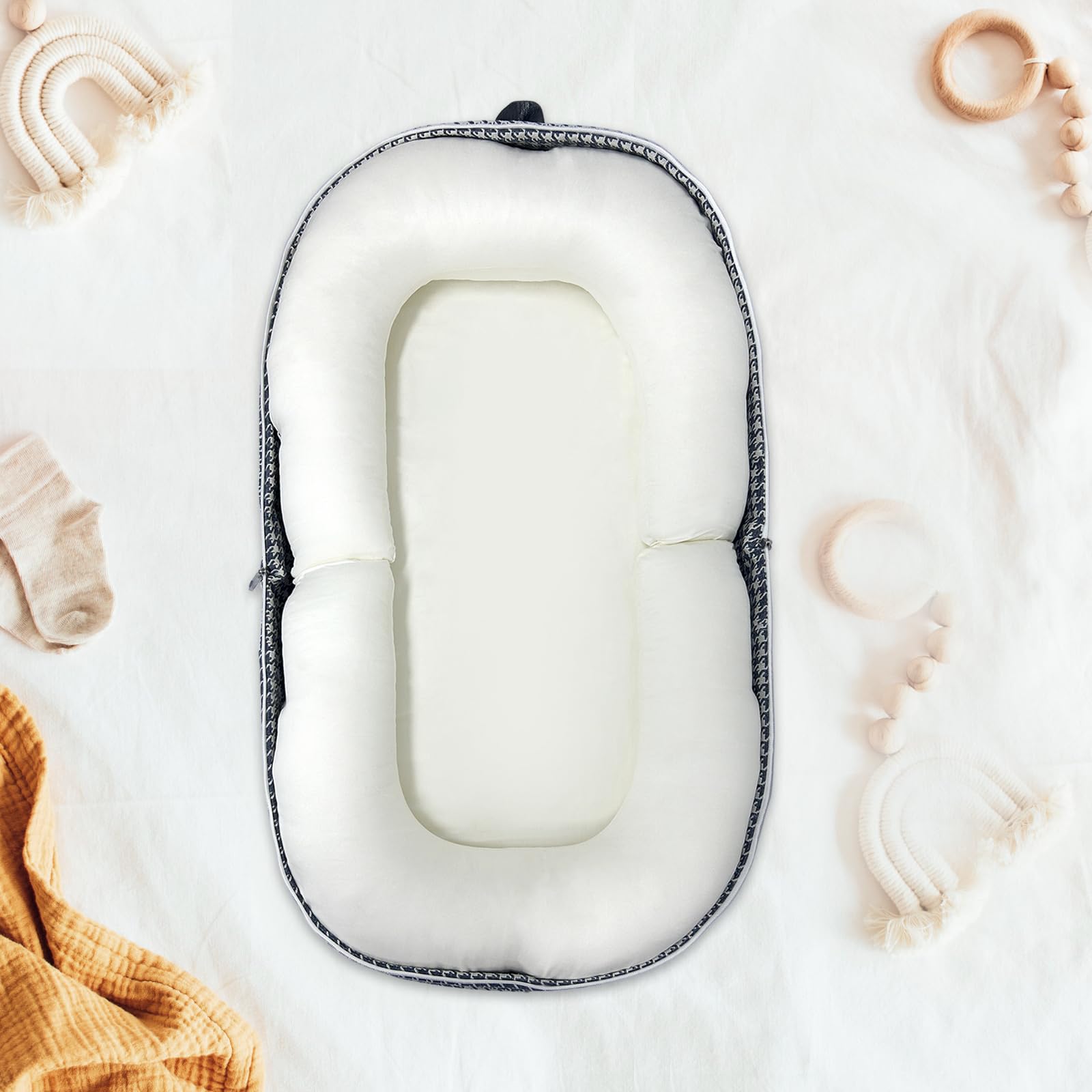 Foldable Portable Baby Lounger for Newborns 0-24 Months - Soft Infant Nest Cover for Home & Travel - Breathable Beige Baby Bed - Perfect for Nursery, Co-Sleeping & On-the-Go Parenting