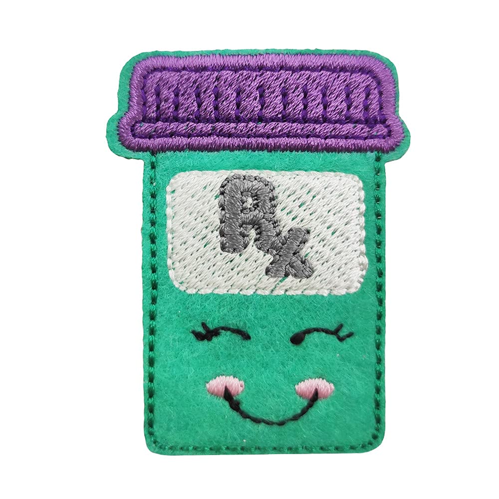 Pharmacy Pharmacist RX Pill Bottle Embroidered Iron On Patch - Medical Themed Sewing Applique for Scrubs, Lab Coats & DIY Crafts