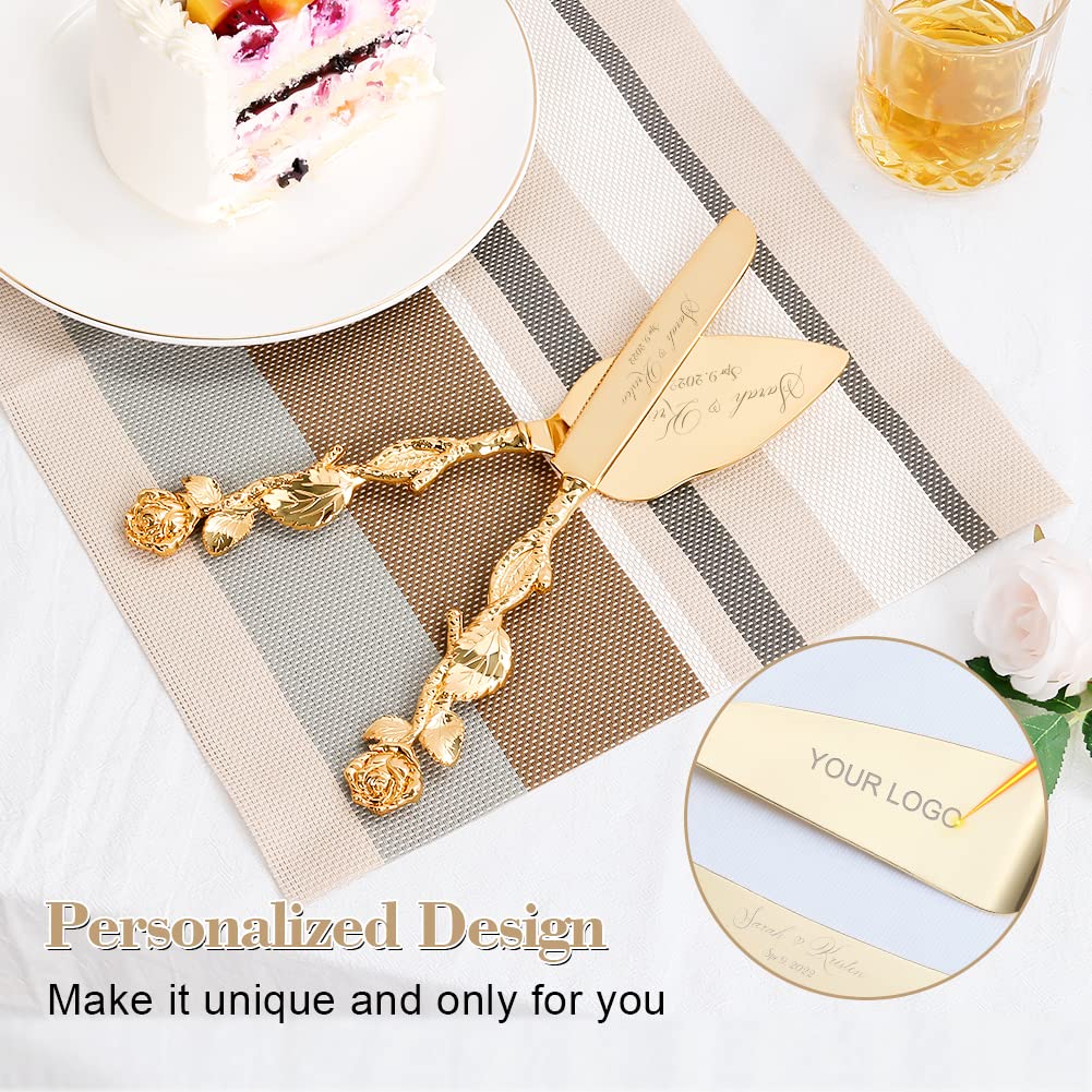 Personalized Gold Cake Knife and Server Set - Wedding Cake Cutting Set, Custom Engraved Pastry Pie & Pizza Cutter - Perfect Birthday Gift for Cake Lovers | Ideal for Weddings, Anniversaries & Special Celebrations