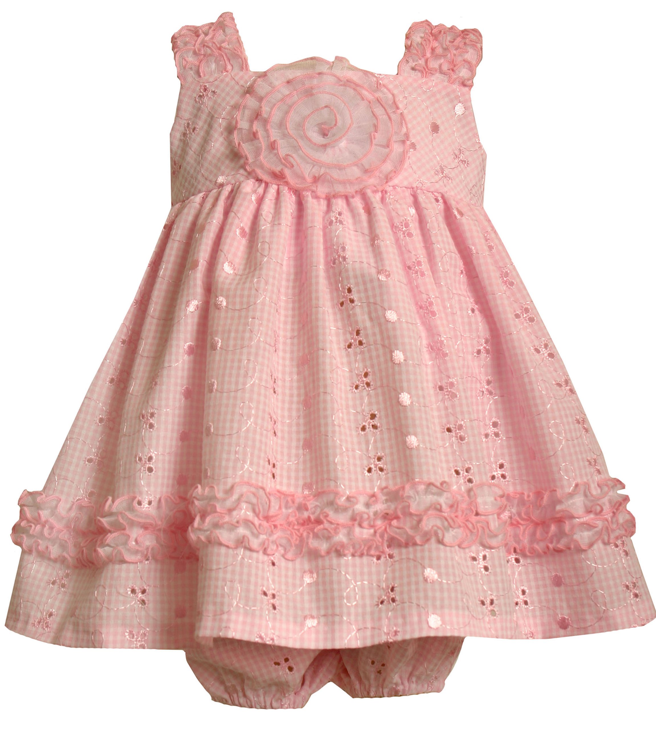 Bonnie Baby Girls' Gingham Check Dress with Tulle Flower Bodice - Pink & White Floral Party Dress for Birthday, Photo Shoots & Special Occasions