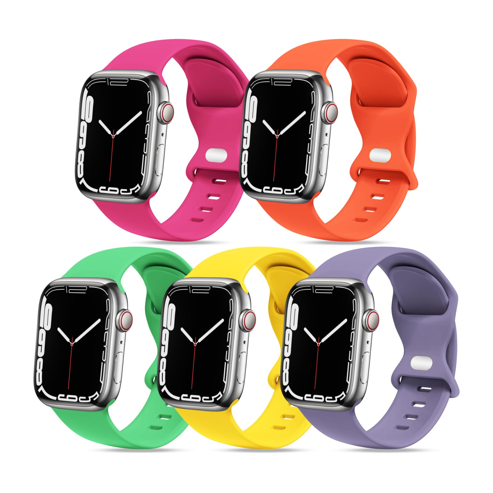 [5 Pack] STG Soft Silicone Sport Watch Band for Apple Watch 38mm 40mm 41mm 42mm 44mm 45mm 49mm - Compatible with iWatch Ultra SE Series 8/7/6/5/4/3/2/1 - Durable Replacement Strap for Workout, Running & Daily Wear