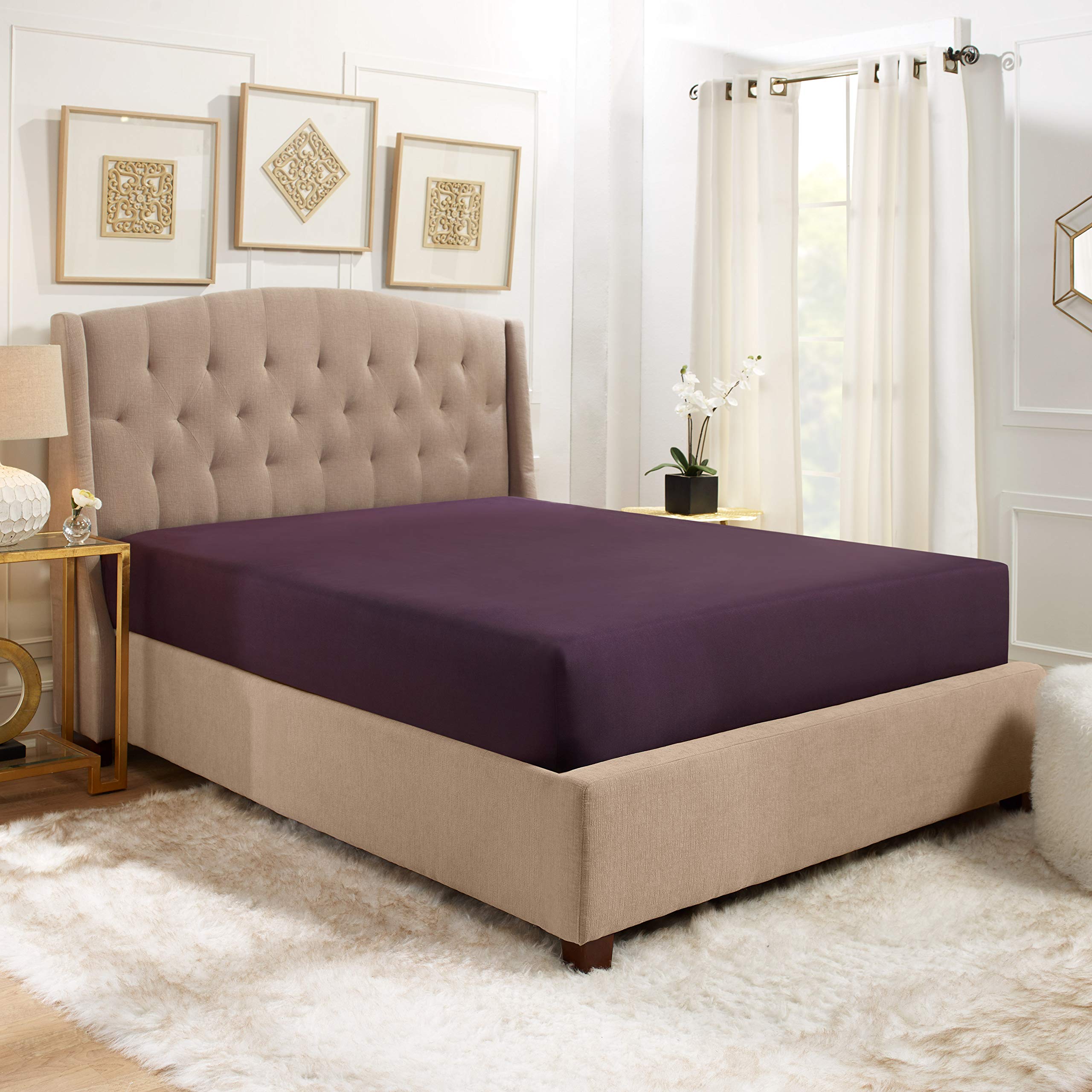 Empyrean Deep Pocket Fitted Sheet Set of 4 - Luxury Silky Soft Double Brushed Microfiber Bed Sheets for California King Beds - Hotel Quality, Wrinkle & Fade Resistant - Perfect for Master Bedrooms, Guest Rooms & Vacation Homes - Purple