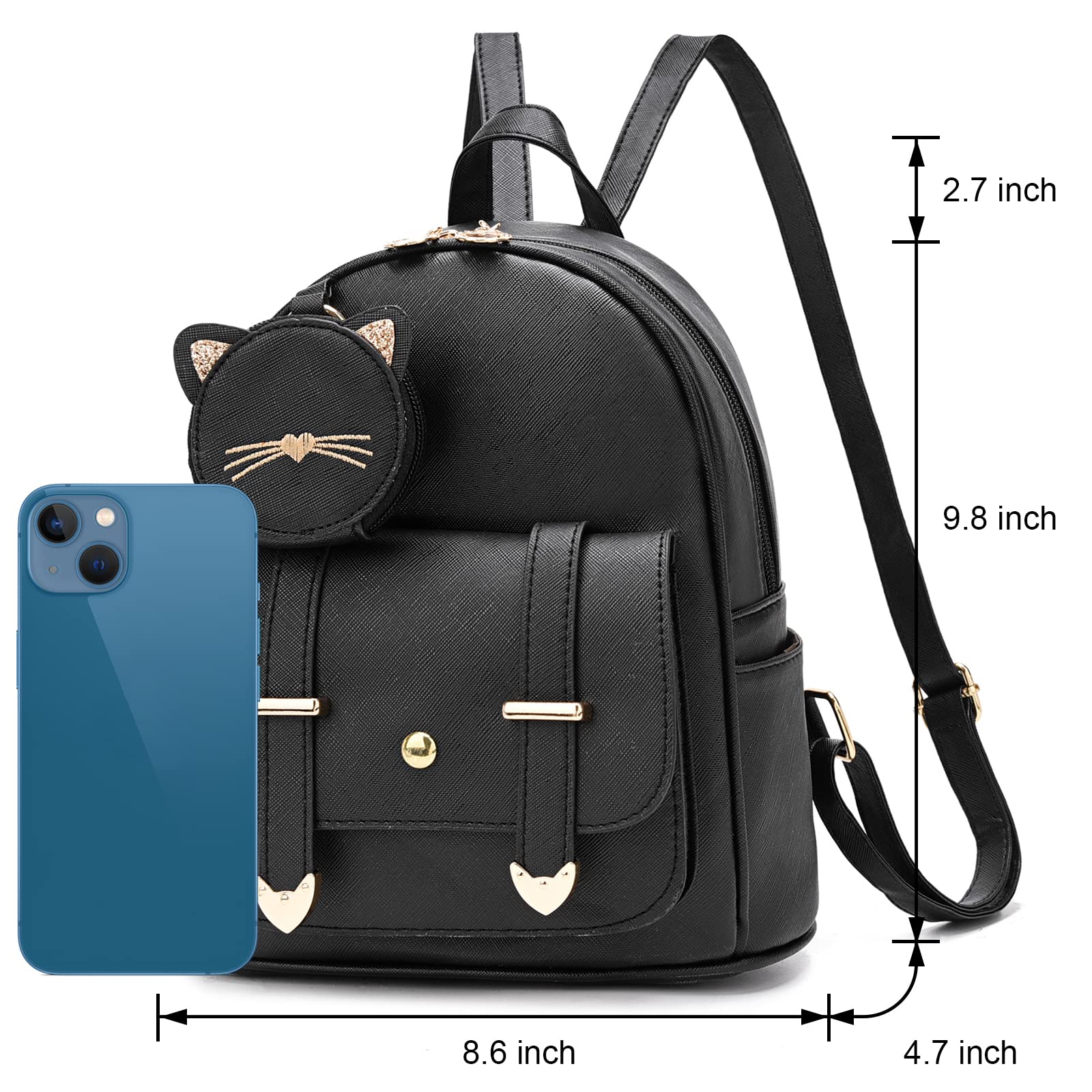 IHAYNER Women's Fashion Mini Backpack - Cute Leather Small Satchel Bag with Kitty Design | Perfect for Travel, Work, School & Daily Use
