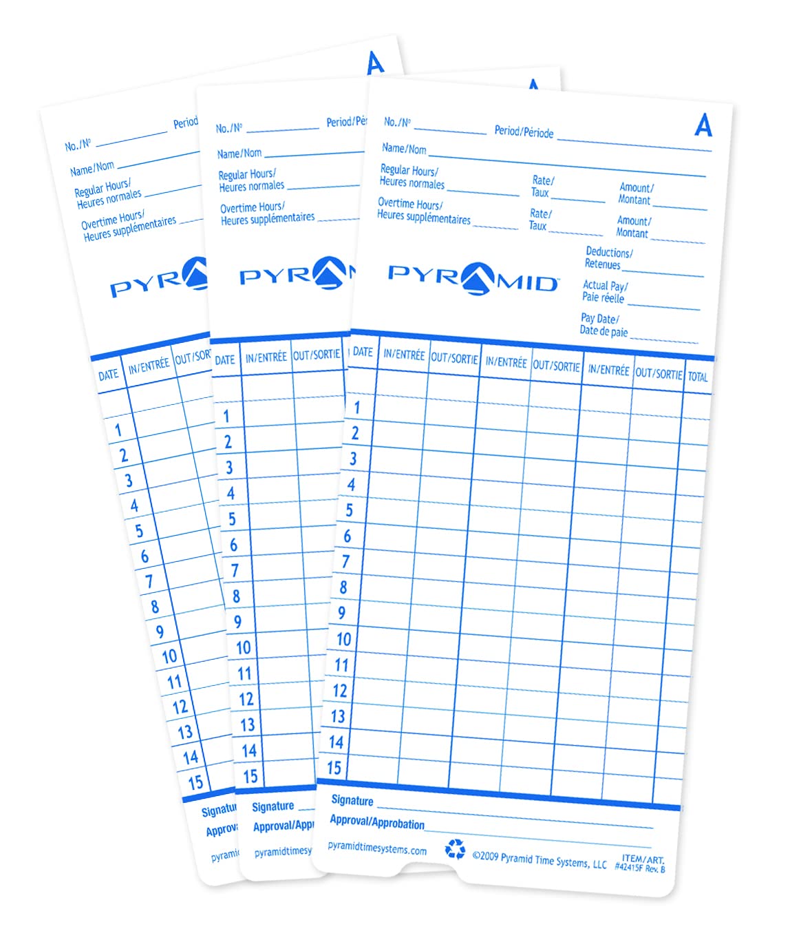 1000 Genuine Pyramid Time Cards 42415FMB for 2600 & 2650 Time Clocks - French Language - Perfect for Employee Time Tracking & Payroll Management in Offices & Workplaces