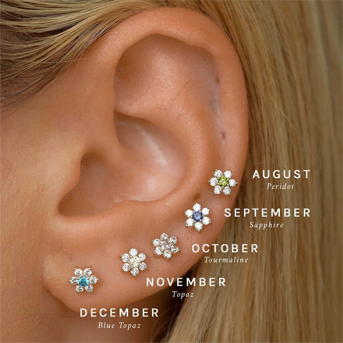 Zodiac Flower Birthstone Cartilage Piercings Stud Earrings | HSEK2311 | Perfect for Daily Wear, Gift Giving & Zodiac-Themed Jewelry Collections