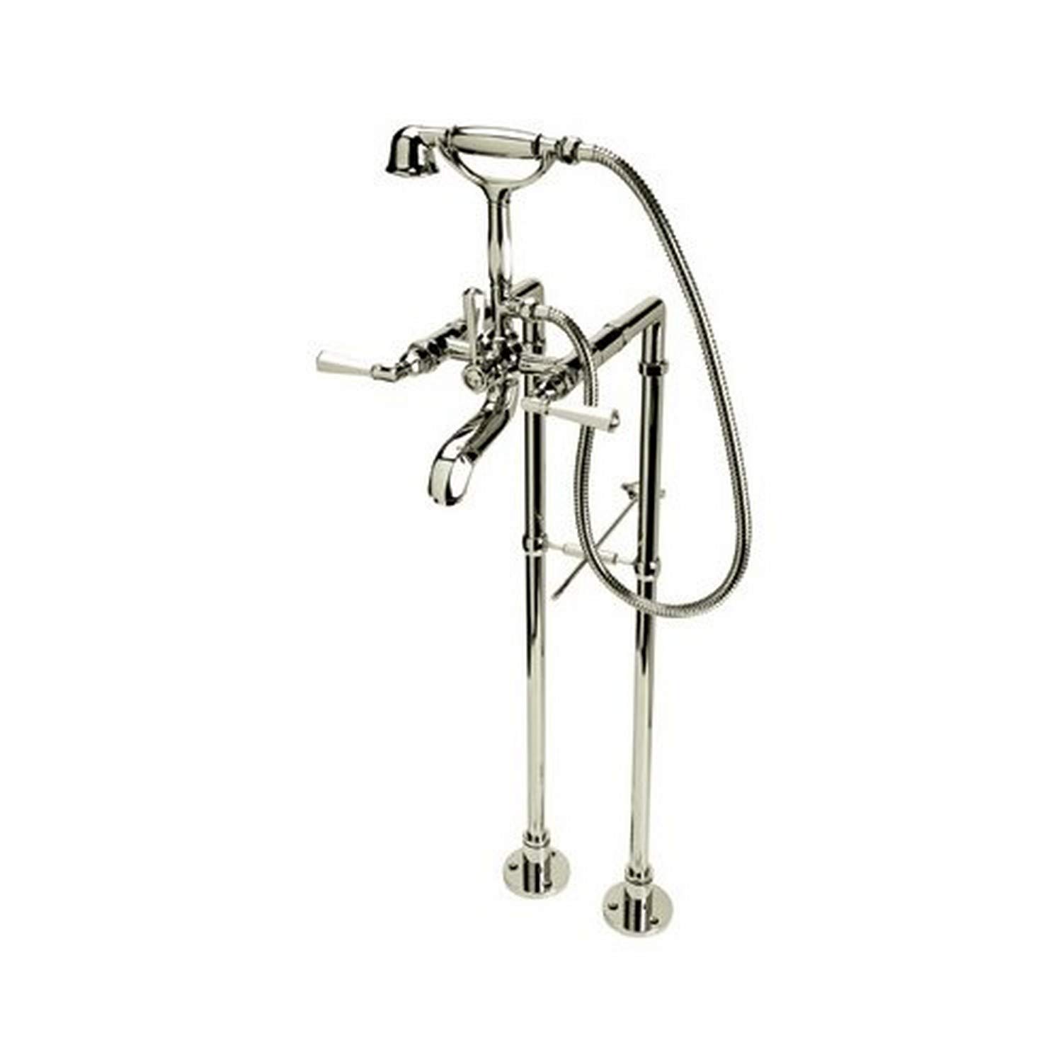 Rohl AKIT1901LMSTN Palladian Floor Mounted Exposed Tub Shower Mixer Kit with Handshower & Metal Levers in Satin Nickel - Perfect for Luxury Bathrooms & Spa-Like Showers