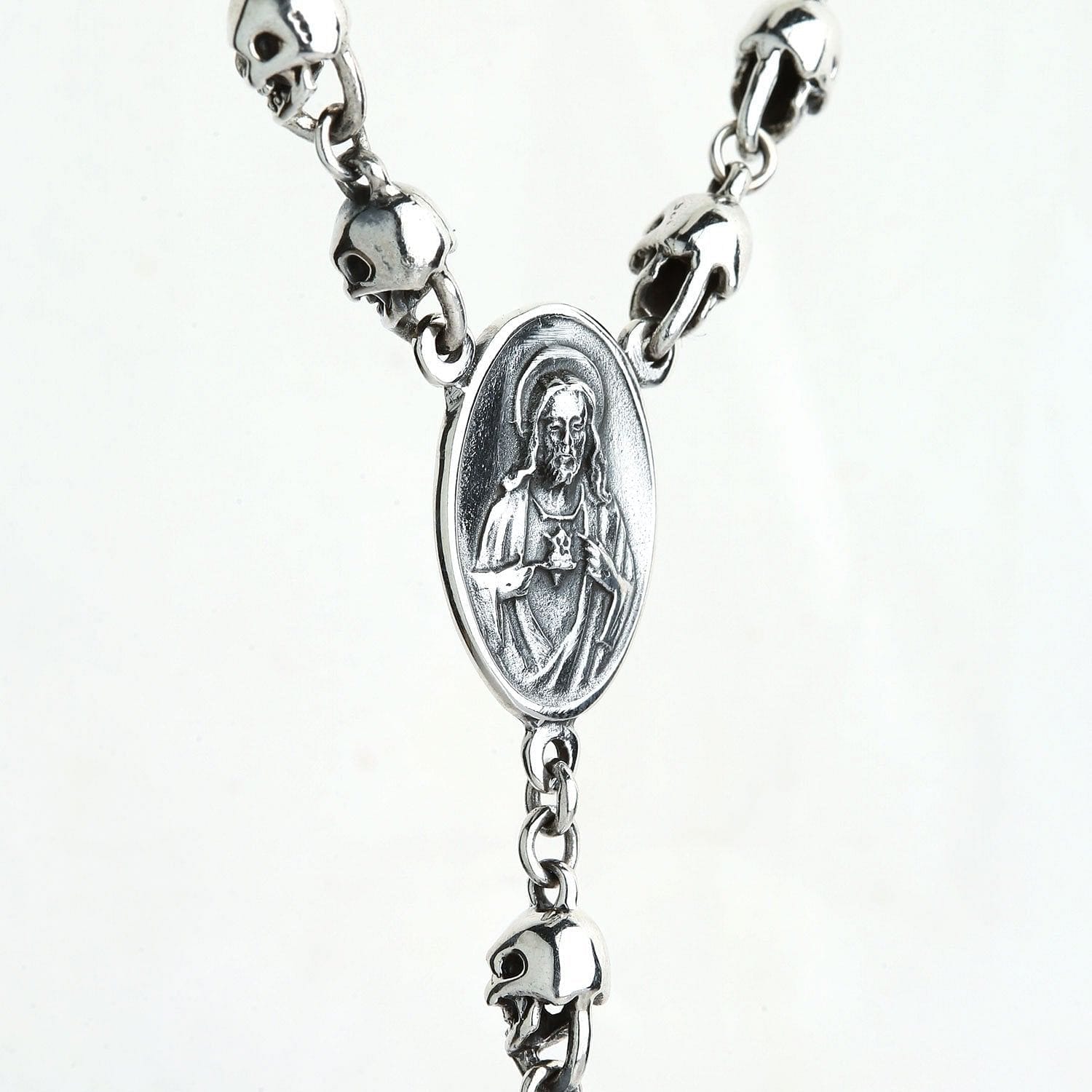 Skull Jesus Sterling Silver Gothic Necklace for Men & Women - Religious Jewelry for Punk, Gothic, and Alternative Fashion Styles