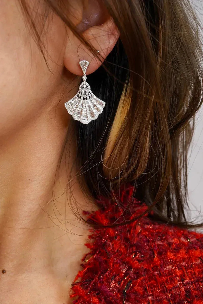 18K White Gold Elegant Skirt Design Diamond Drop Earrings - 1.9 Carat Natural Real Diamonds for Women | Perfect for Senior Banquets, Weddings & Special Occasions