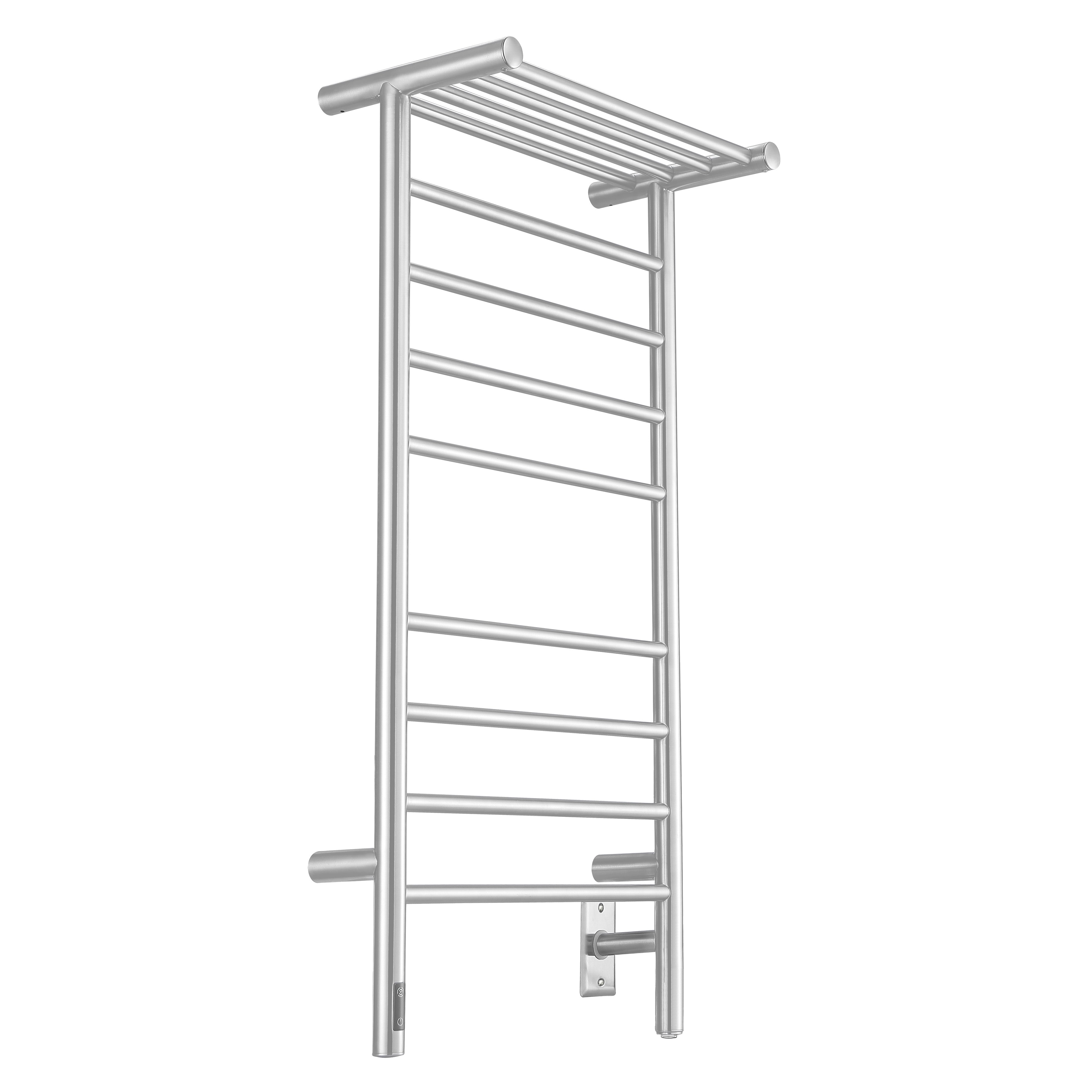 Piazzo OBT 8 Bar Dual Wall Mount Towel Warmer with Timer - Brushed Stainless Steel Bathroom Heater for Spa, Gym & Luxury Home Use
