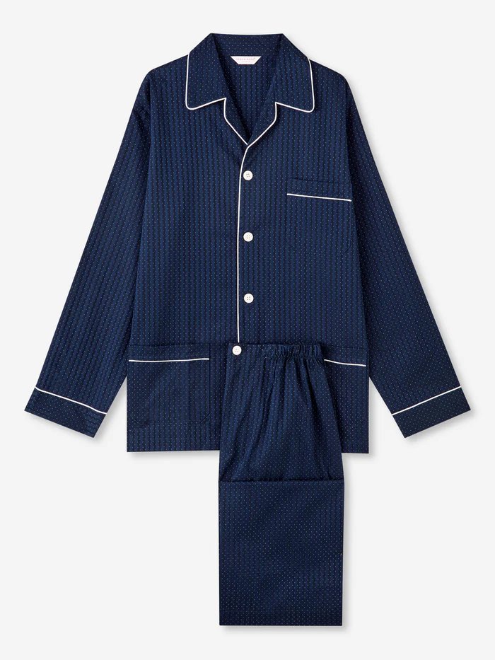 DEREK ROSE Braemar Men's Classic Cotton Pajama Set - Navy Blue Sleepwear for Relaxation & Lounging at Home