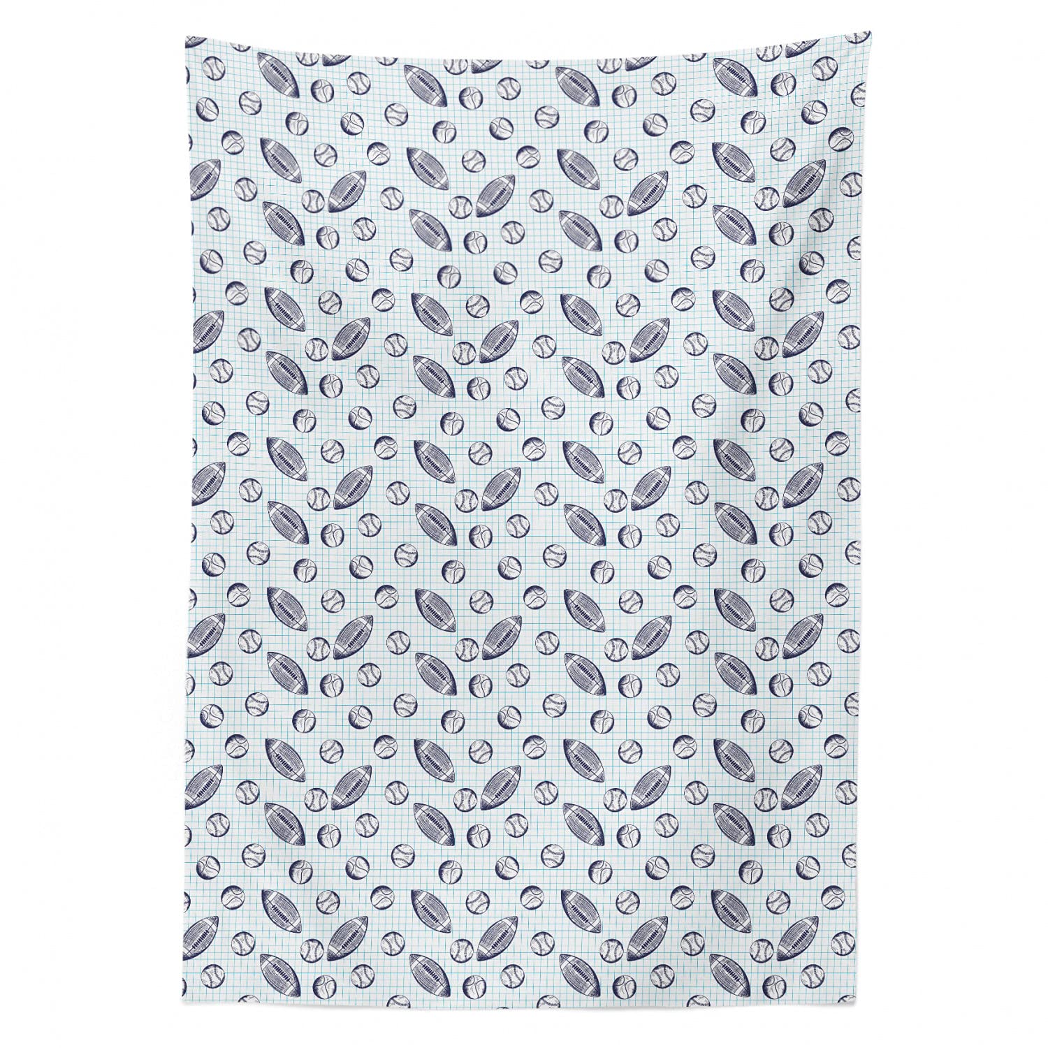 Ambesonne Baseball Themed Tablecloth - Pigskin & Baseballs Checkered Design, 60