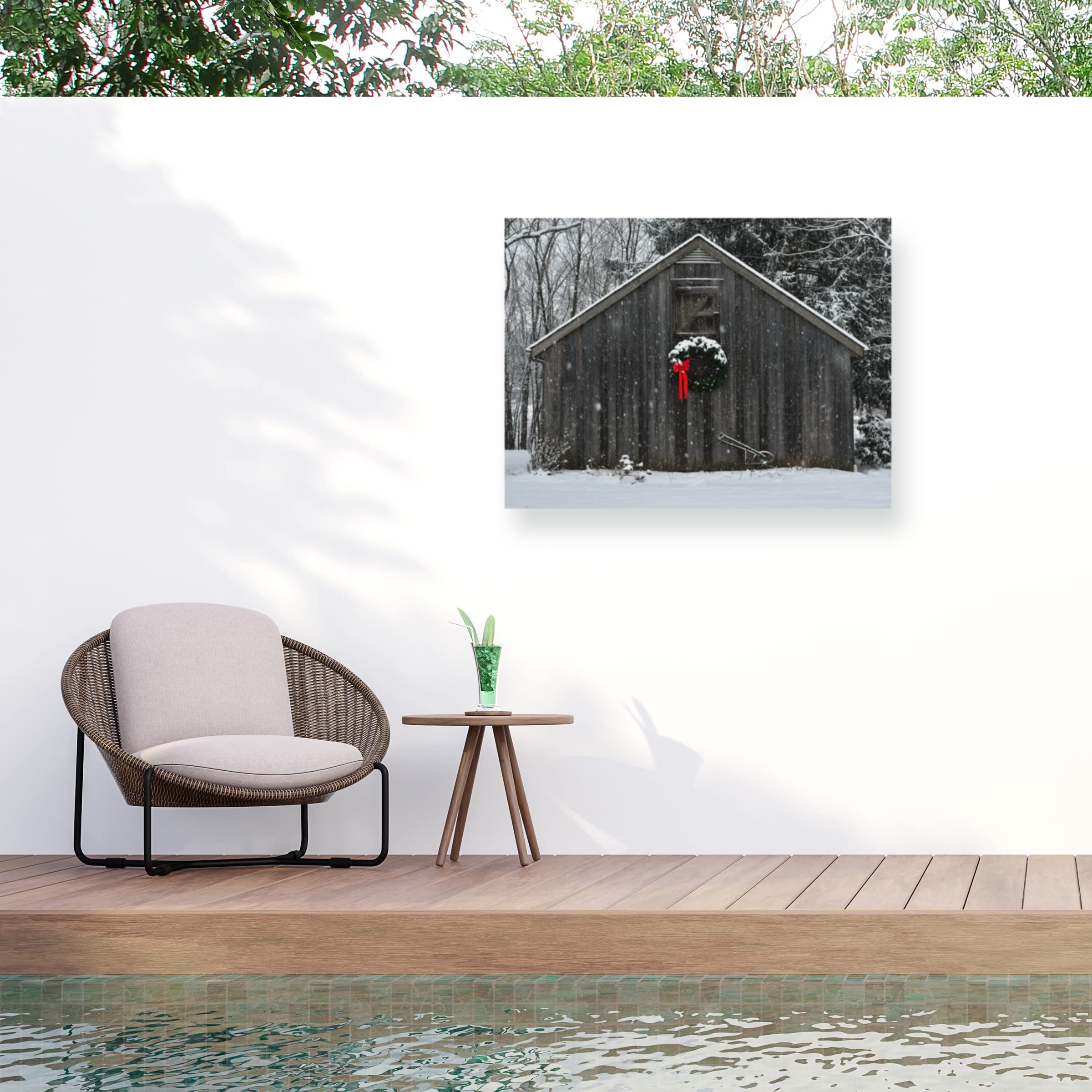 Kurt Shaffer 'Christmas Barn in the Snow' All-Weather Outdoor Wall Art Decor - Perfect for Holiday Home Decoration, Porch, Garden, and Patio