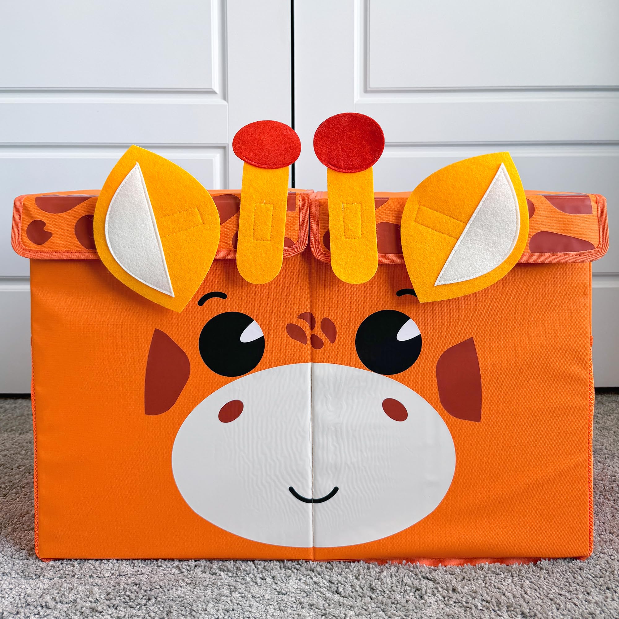 QUOKKA 24.8x16.1x13 Inch Giraffe Toy Storage Box - Foldable Fabric Toy Chest Organizer with Collapsible Handles & Flip Top Lid for Kids Playroom, Nursery, Bedroom - Boys Girls Toy Bin for Stuffed Animals, Books, Blocks Organization