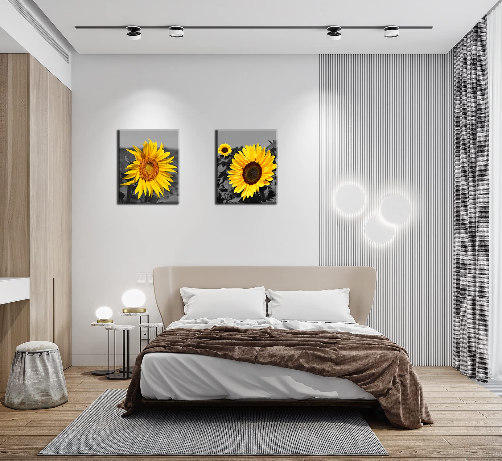 Sunflower Wall Art Canvas Prints - Black & Yellow Framed Paintings 12x16 Inch, Set of 3 | Ready to Hang Home Decor for Kitchen, Bathroom & Living Room | Perfect for Farmhouse, Boho & Modern Interior Design