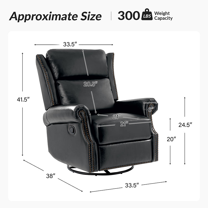 Martina Genuine Leather Manual Swivel Glider Recliner Chair - Comfortable Living Room Seating for Relaxing, Reading & Nursing
