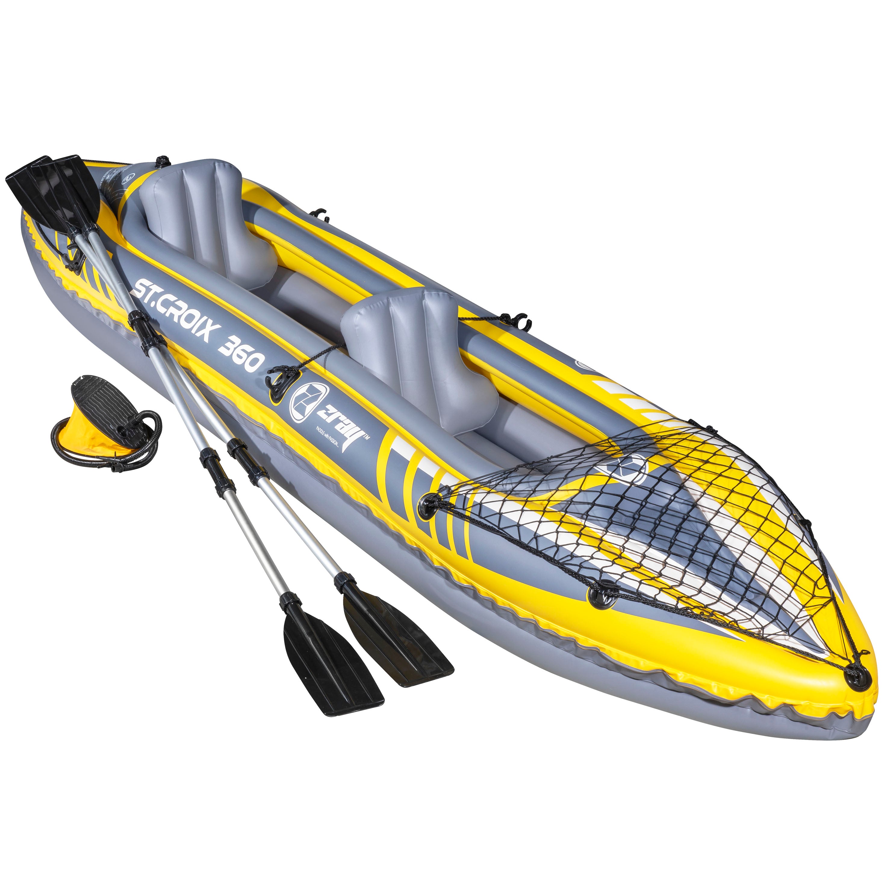 **Inflatable 2-Person Kayak Canoe Set - Blue/Yellow/White - Includes Pump, Carry Bag & 2 Aluminum Paddles (DL155) - Perfect for Lakes, Rivers & Outdoor Adventures**