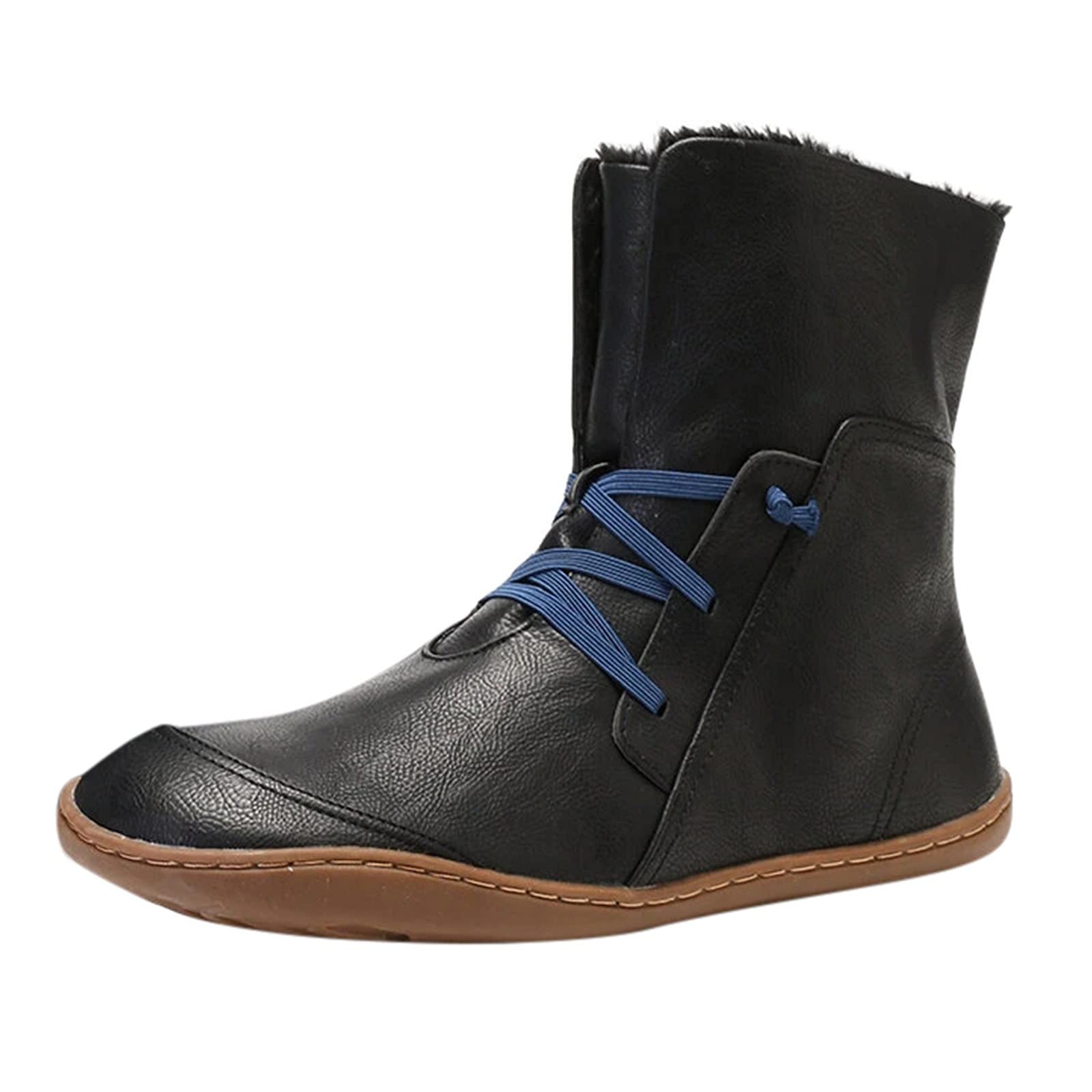 YUHAOTIN Women's Pointed-Toe Sneakers - Warm Winter Booties with Arch Support | Lace-Up Flat Shoes for Women | Retro Style Running Shoes | Wide Width Available | Perfect for Snow, Casual Wear & Outdoor Activities