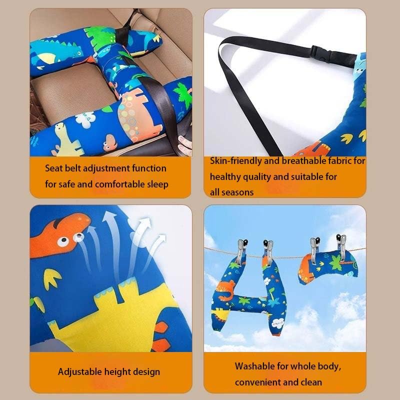 Kids Travel Pillow - H-Shaped Car Neck Support Pillow for Head & Arm Comfort | Wedge Design for Long Distance Travel | Airplane, Road Trips & Nap Time (F)