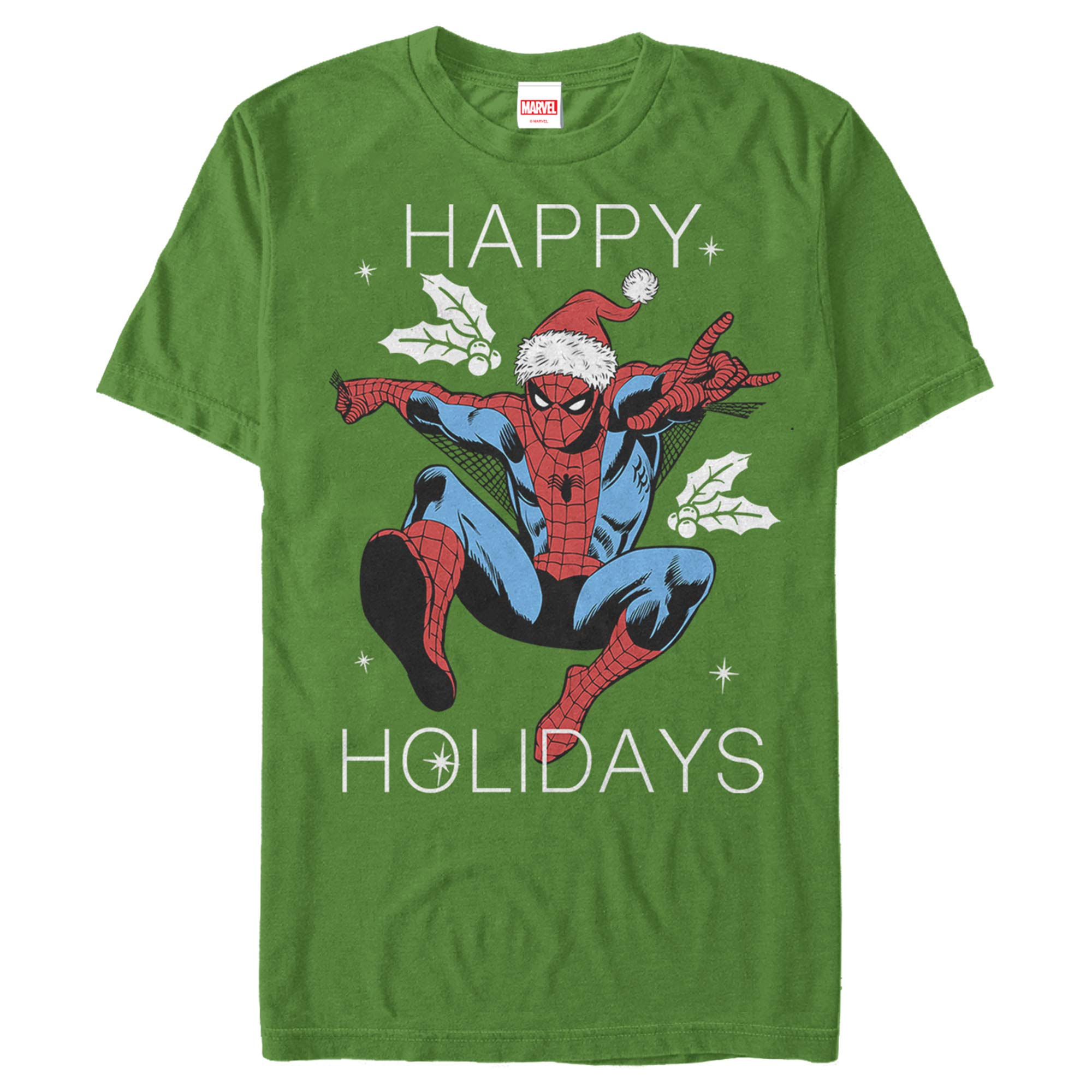 Marvel Spider-Man Christmas Holly Graphic T-Shirt for Men - Superhero Holiday Gift & Casual Wear
