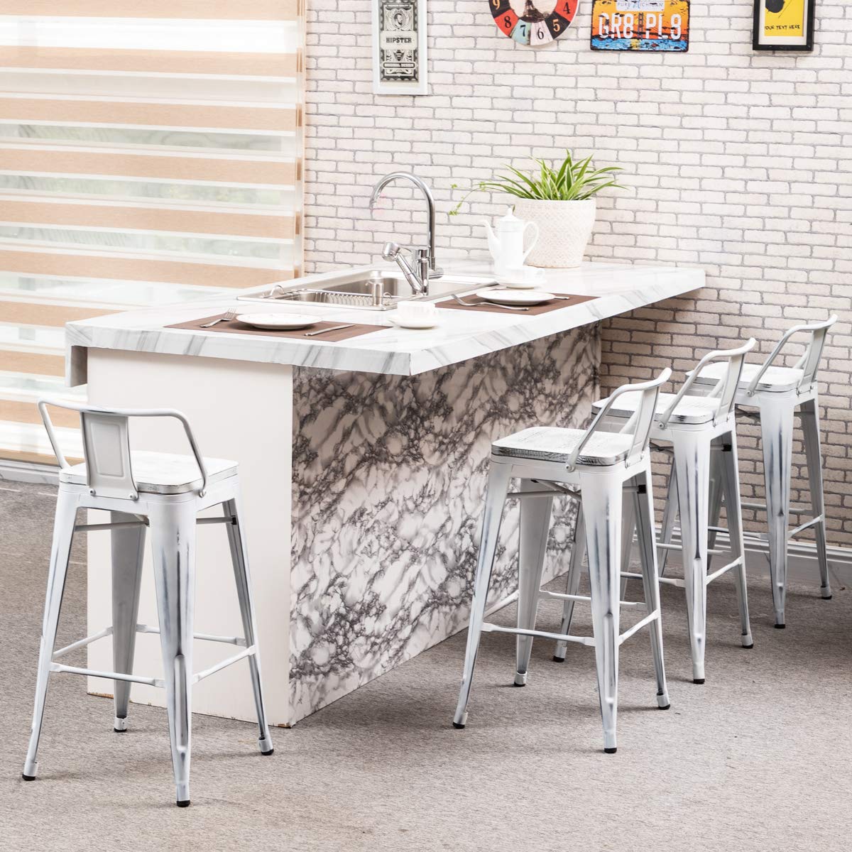 Yongchuang Industrial Metal Barstools Set of 4 - 24