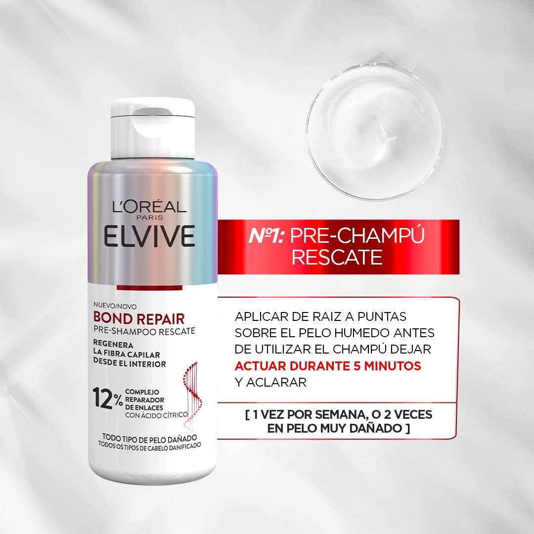 L'Oreal Paris Elvive Bond Repair Pre-Shampoo Hair Treatment - Strengthening & Repairing for Damaged Hair (200ml) - Perfect for Pre-Wash Care & Hair Restoration at Home