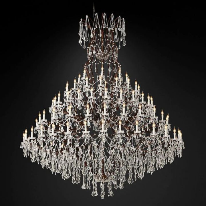 19th Century Rococo Style Iron & Crystal Round Chandelier - Vintage Antique Ceiling Light Fixture for Dining Room, Ballroom, or Luxury Home Decor