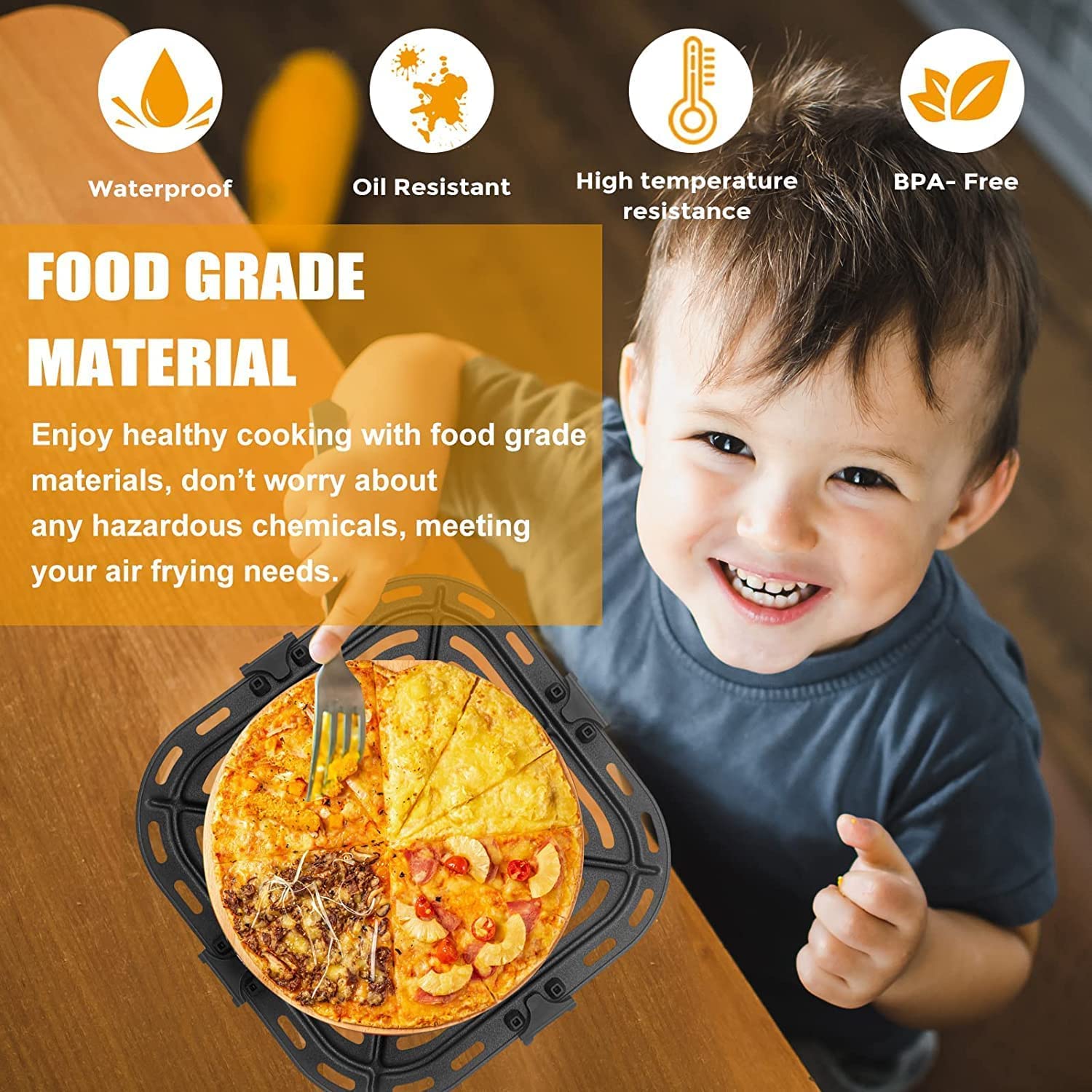 COSORI Square Air Fryer Pro LE 5 Qt Replacement Grill Pan - 8.26’’ Non-Stick Crisper Plate with Rubber Bumpers, Dishwasher Safe - Perfect for Grilling, Roasting & Air Frying Chicken, Vegetables & More