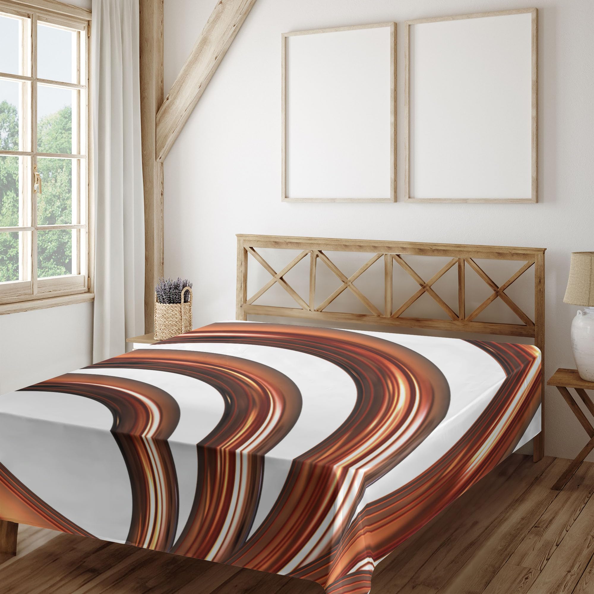 Ambesonne Abstract Flat Sheet - Queen Size Dark Orange & White Helix Spiral Print - Soft Comfortable Decorative Top Sheet for Bedroom, Guest Room, Dorm - 1 Piece