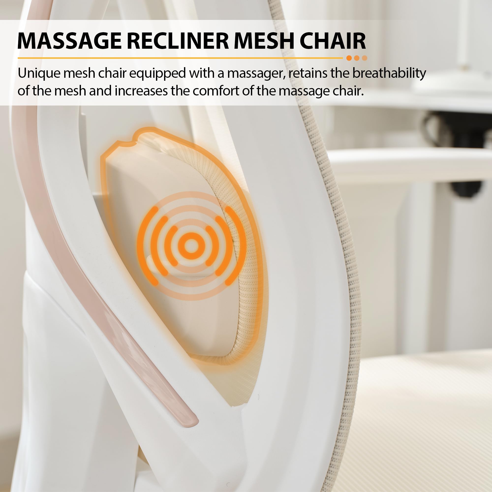 Qulomvs Ergonomic Massage Office Chair with Foot Rest - High Back Reclining Desk Chair with Vibration Massage, Breathable Mesh Computer Chair for Home Office (Cream White) - Perfect for Work, Gaming & Relaxation