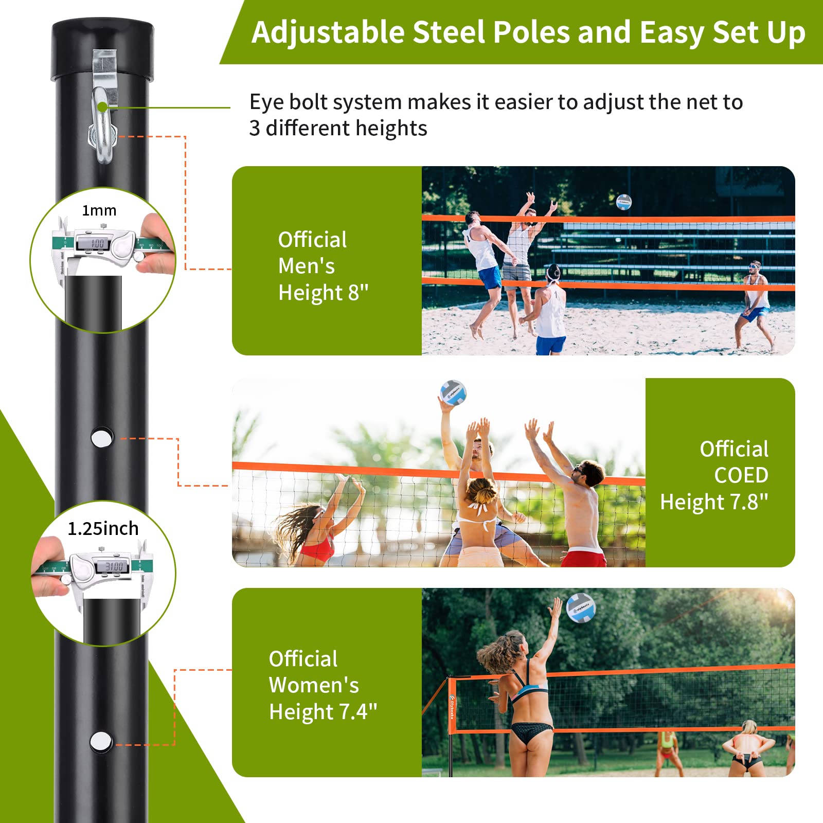 Premium Outdoor Volleyball Net Set with Adjustable Anti-Rust Poles - 32ft Heavy Duty Anti-Sag Net, PU Volleyball & Air Pump - Complete Kit with Carry Bag & Boundary Lines - Perfect for Backyard, Beach, Park & Camping Games
