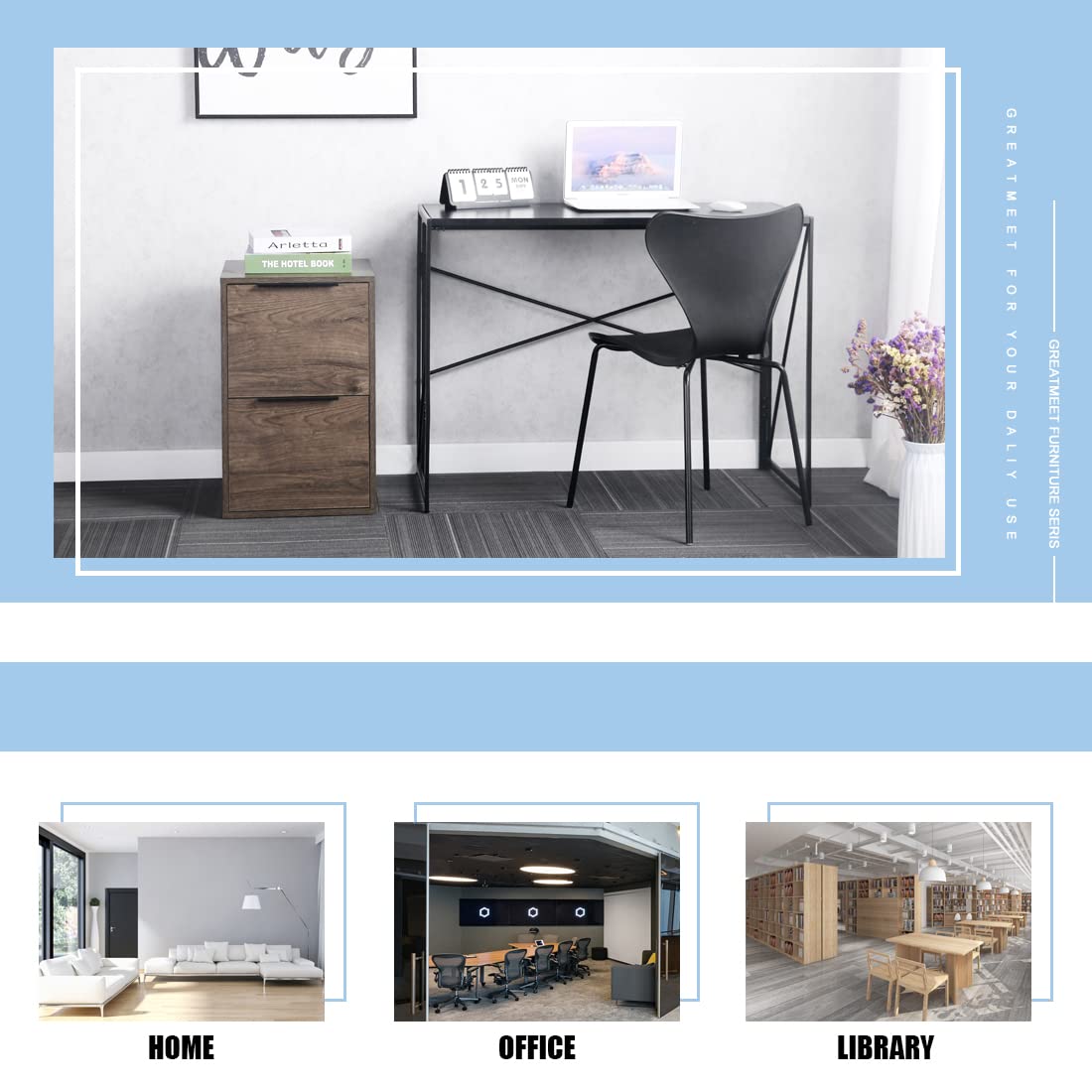 LUCYPAL 2-Drawer Wood File Cabinet - Letter Size Wooden Storage Cabinet with Hanging Bars for Home Office Organization | Under Desk Storage Solution | Easy Assembly Required (Grey) | Perfect for Office, Study Room & Home Workspace